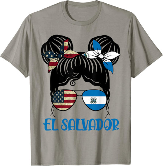 Half American Half Salvadorian Girl USA El Salvador Flag kid T-Shirt - T-Shirt | Sand