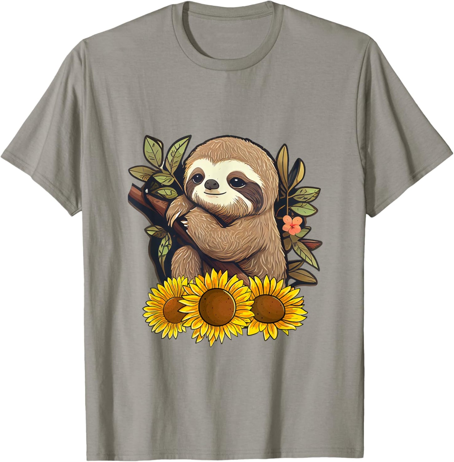 Sunflower Sloth Flower T-Shirt - T-Shirt | Sand