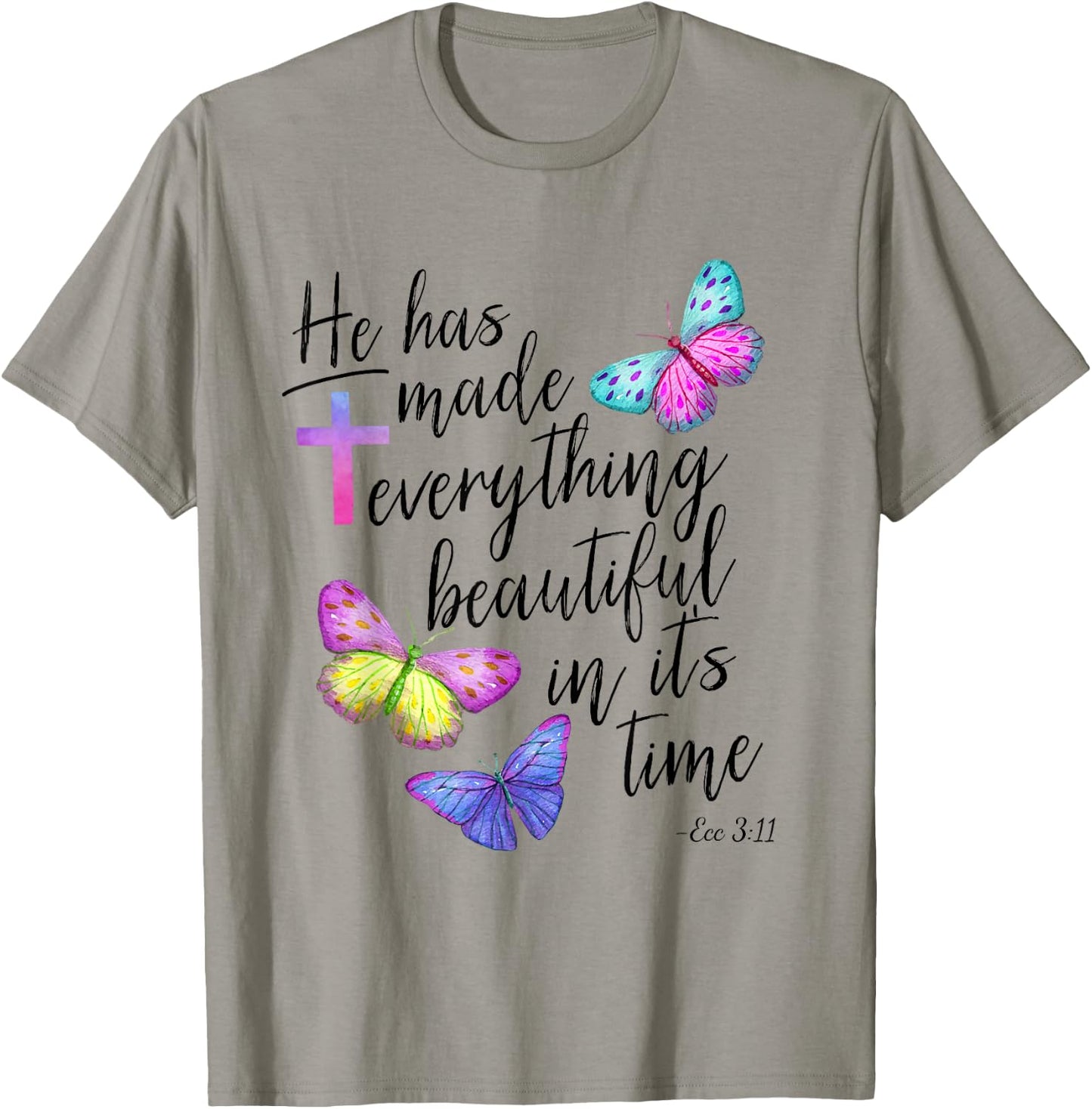Bible Verse Cross Ecclesiastes Ecc Scripture Butterfly T-Shirt - T-Shirt | Sand