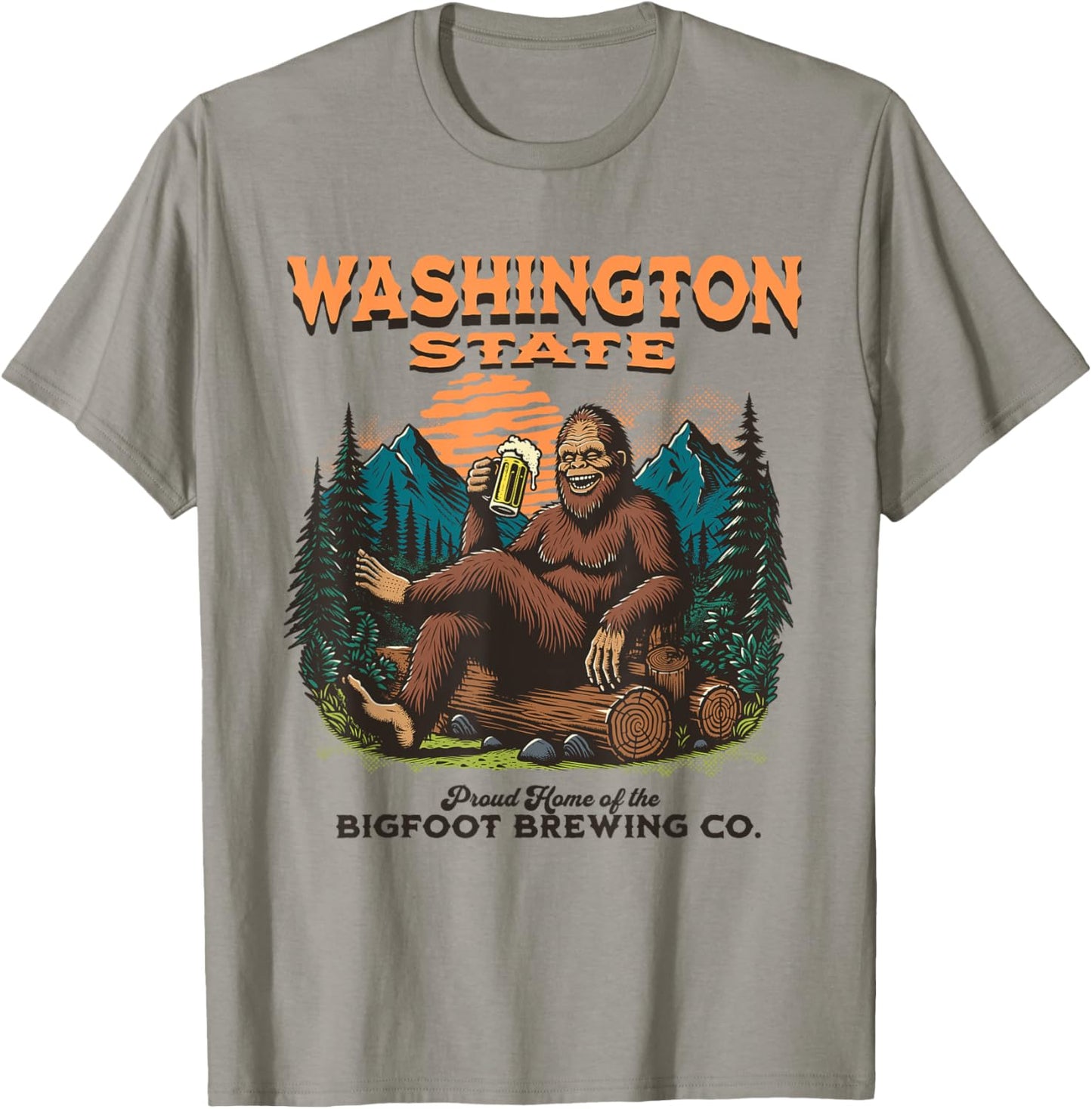 State of Washington Funny Bigfoot Drinking Beer Sasquatch T-Shirt - T-Shirt | Sand