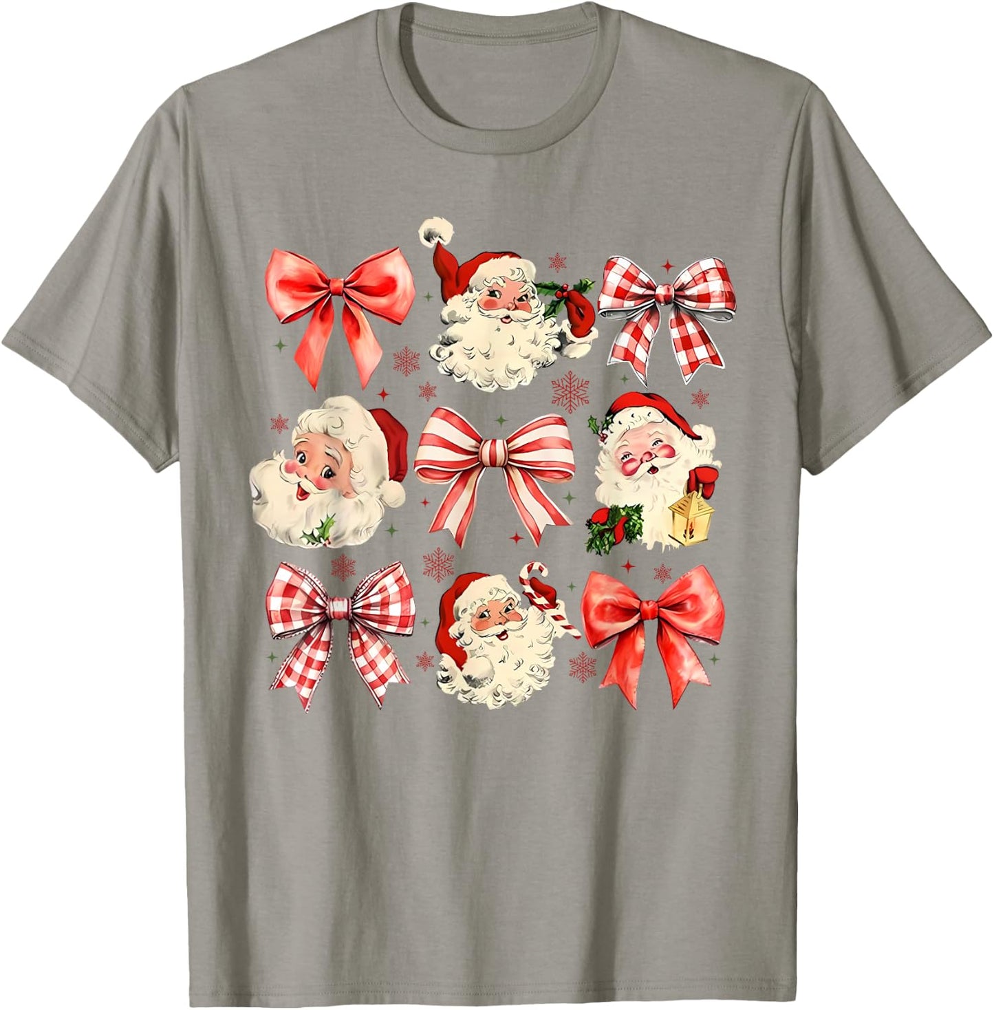 Retro Coquette Santa Red Bows Christmas Girl T-Shirt - T-Shirt | Sand