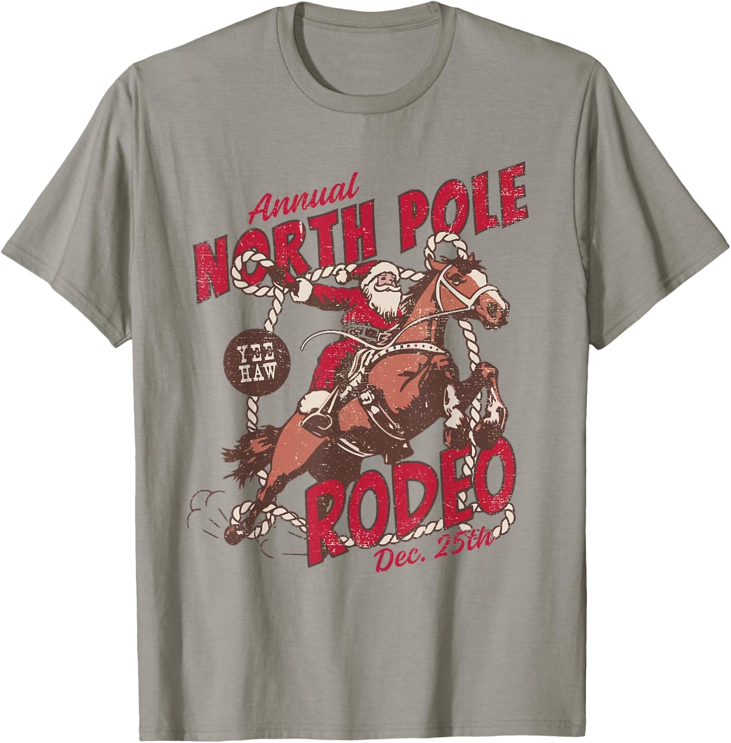 Vintage North Pole Rodeo Cowboy Santa Country Christmas T-Shirt - T-Shirt | Sand