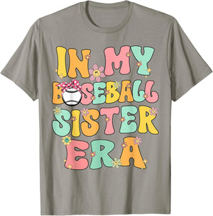In My Baseball Sister Era Groovy Retro Proud Baseball Sister T-Shirt - T-Shirt | Sand