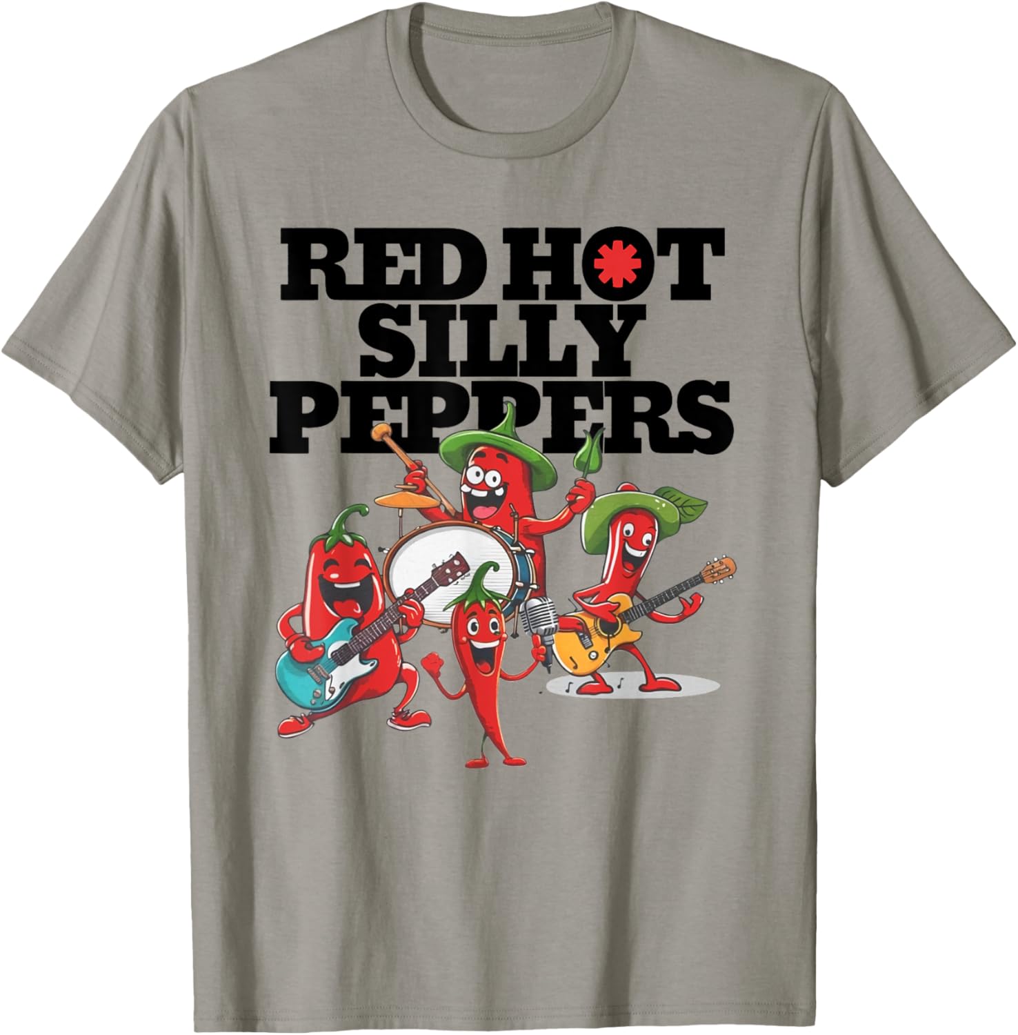 Red Hot Silly Peppers Funny Parody Cute Chilli Music Band T-Shirt - T-Shirt | Sand
