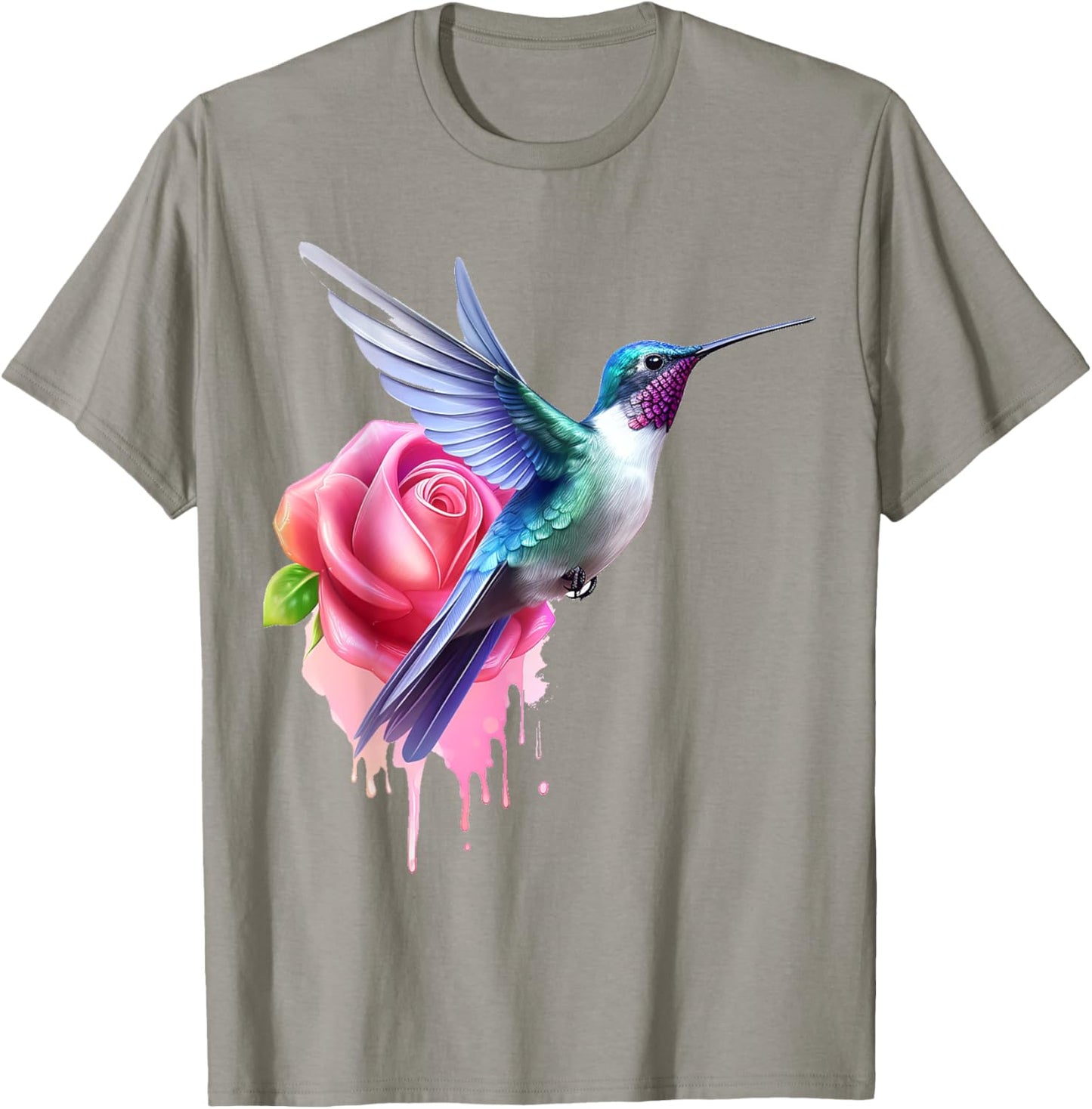 Hummingbird Art Rose Animal Colorful Graphic Hummingbird T-Shirt - T-Shirt | Sand