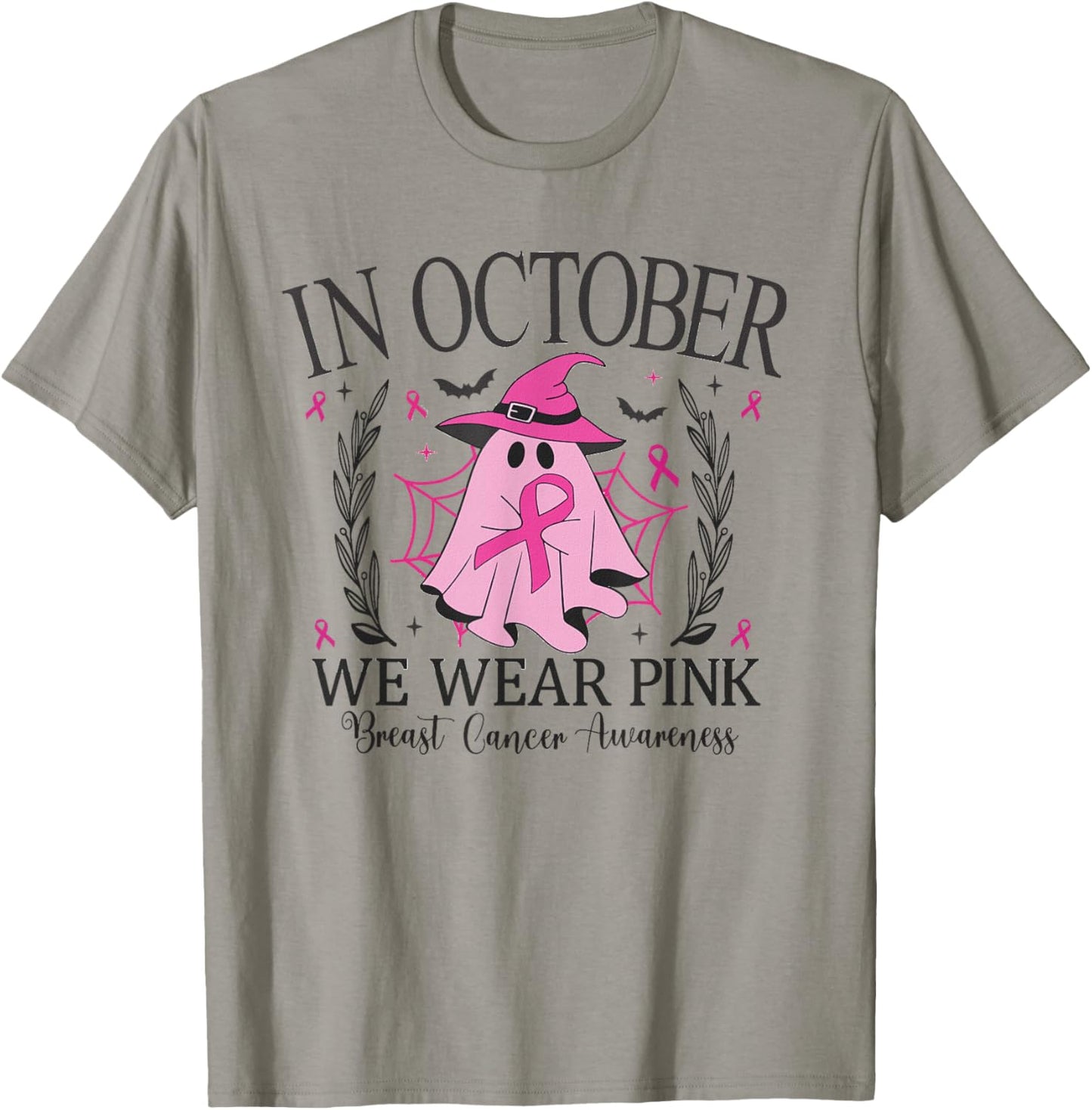 In October We Wear Pink Breast Cancer Awareness pink ribbon T-Shirt - T-Shirt | Sand