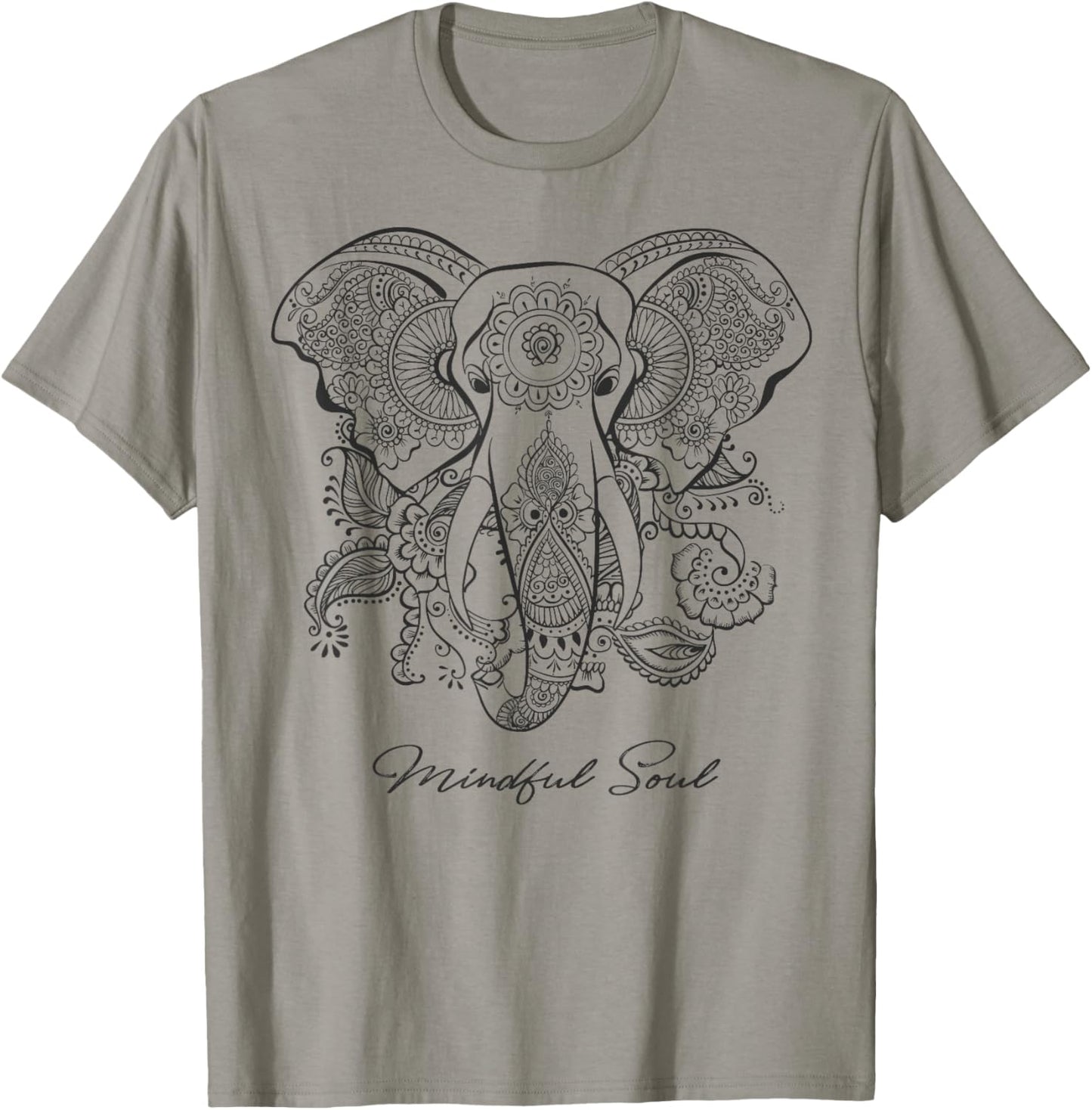 Mindfulness Saying Mandala Elephant Yoga Mindful Soul T-Shirt - T-Shirt | Sand