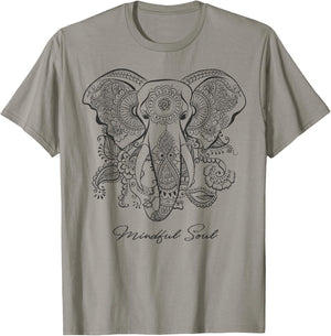 Mindfulness Saying Mandala Elephant Yoga Mindful Soul T-Shirt - T-Shirt | Sand