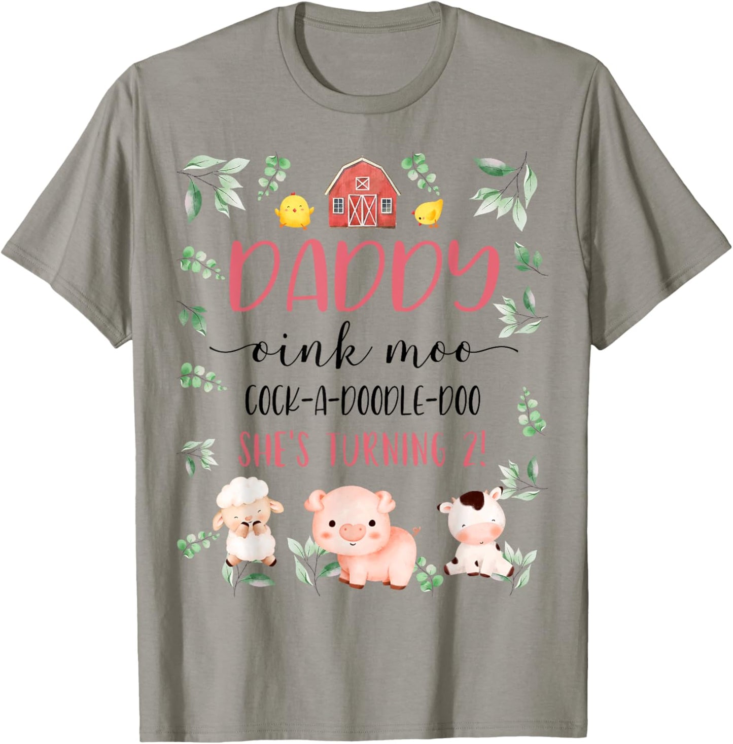 Daddy Dad 2nd Birthday Oink Moo Cockadoodle Doo Second Bday T-Shirt - T-Shirt | Sand