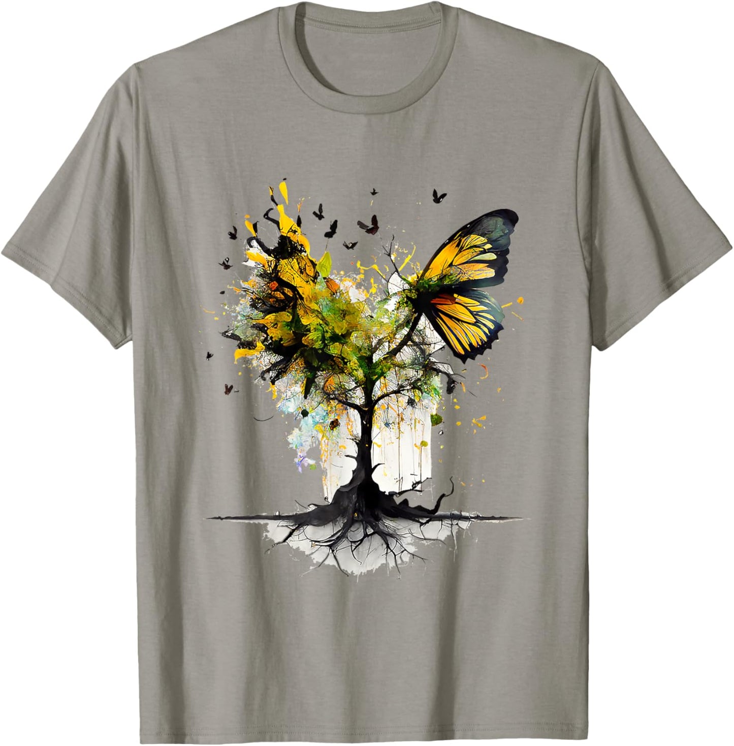 Butterfly Animal Tree Creative Art T-Shirt - T-Shirt | Sand