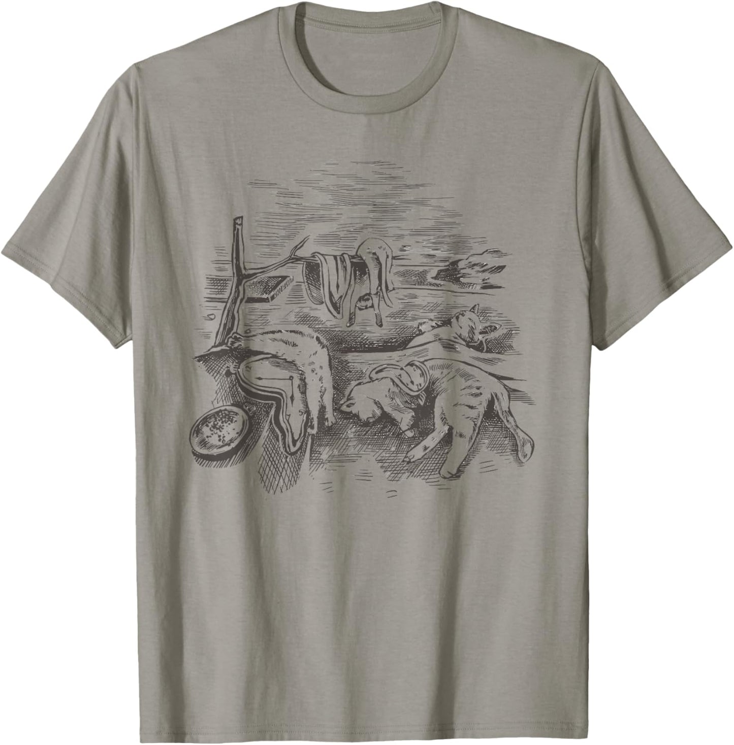 The Persistence of Memory Dali Clock Cats Parody Men Women T-Shirt - T-Shirt | Sand