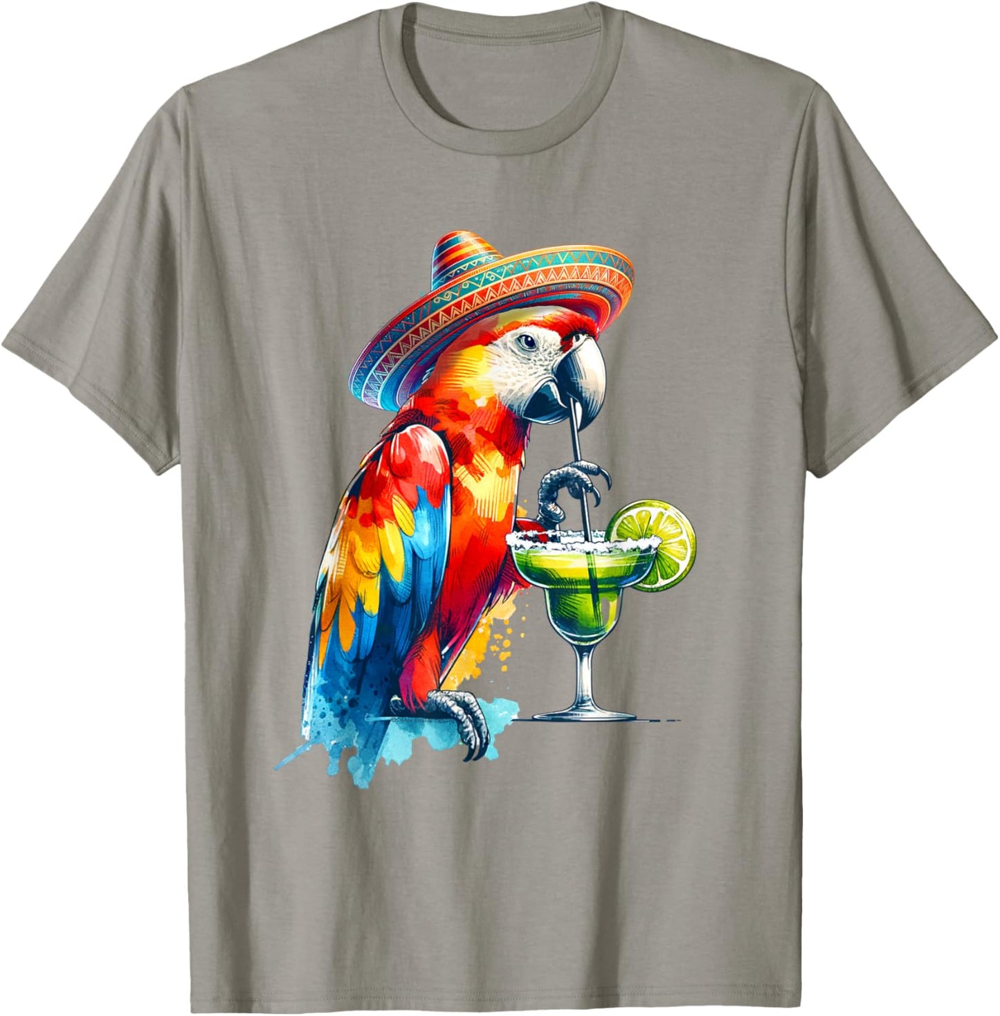 Cinco de Mayo Mexican Sombrero Parrot Drinking a Margarita T-Shirt - T-Shirt | Sand