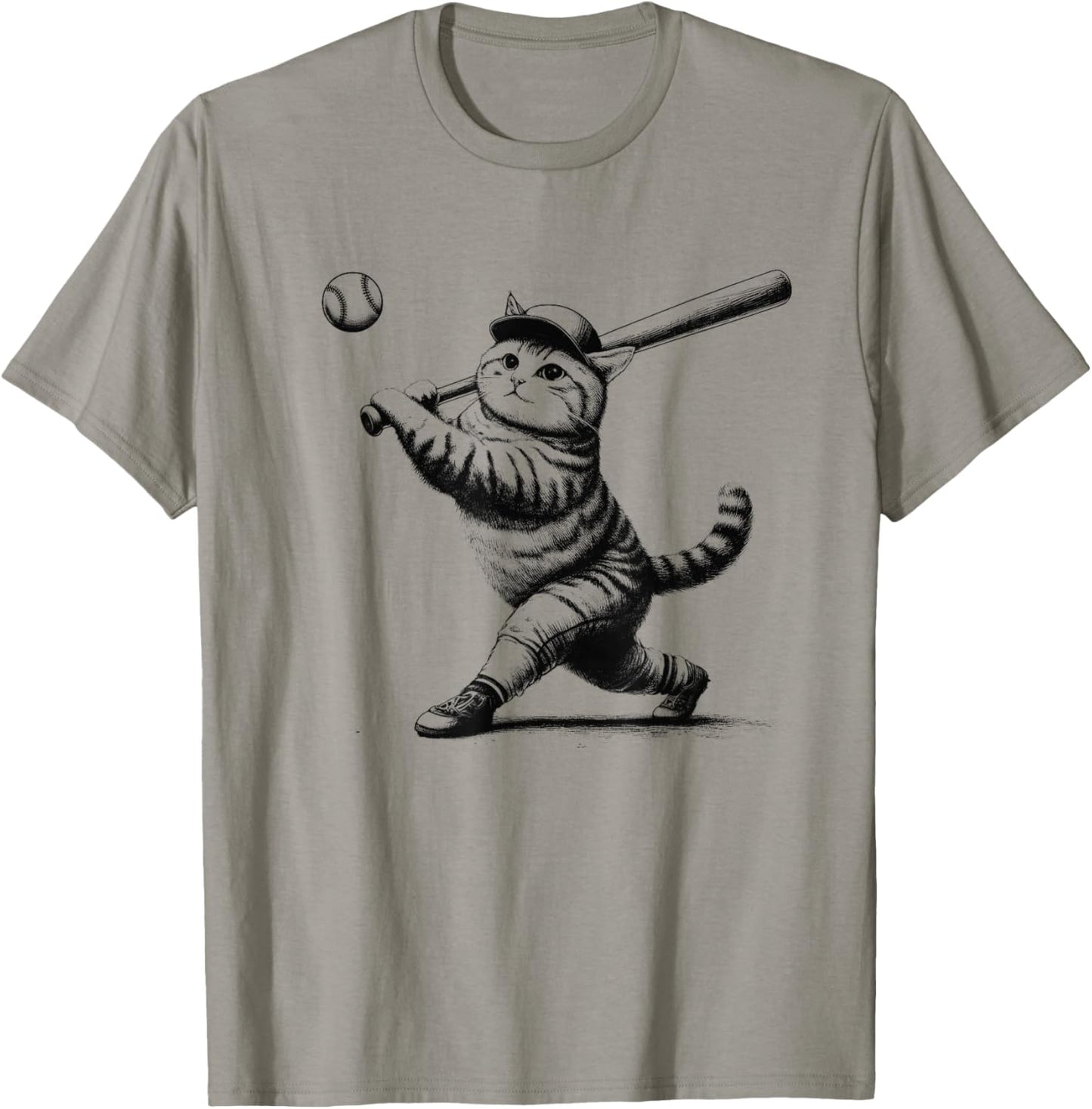 Cat Playing Baseball Kitten Lover Baseball Player Vintage T-Shirt - T-Shirt | Sand