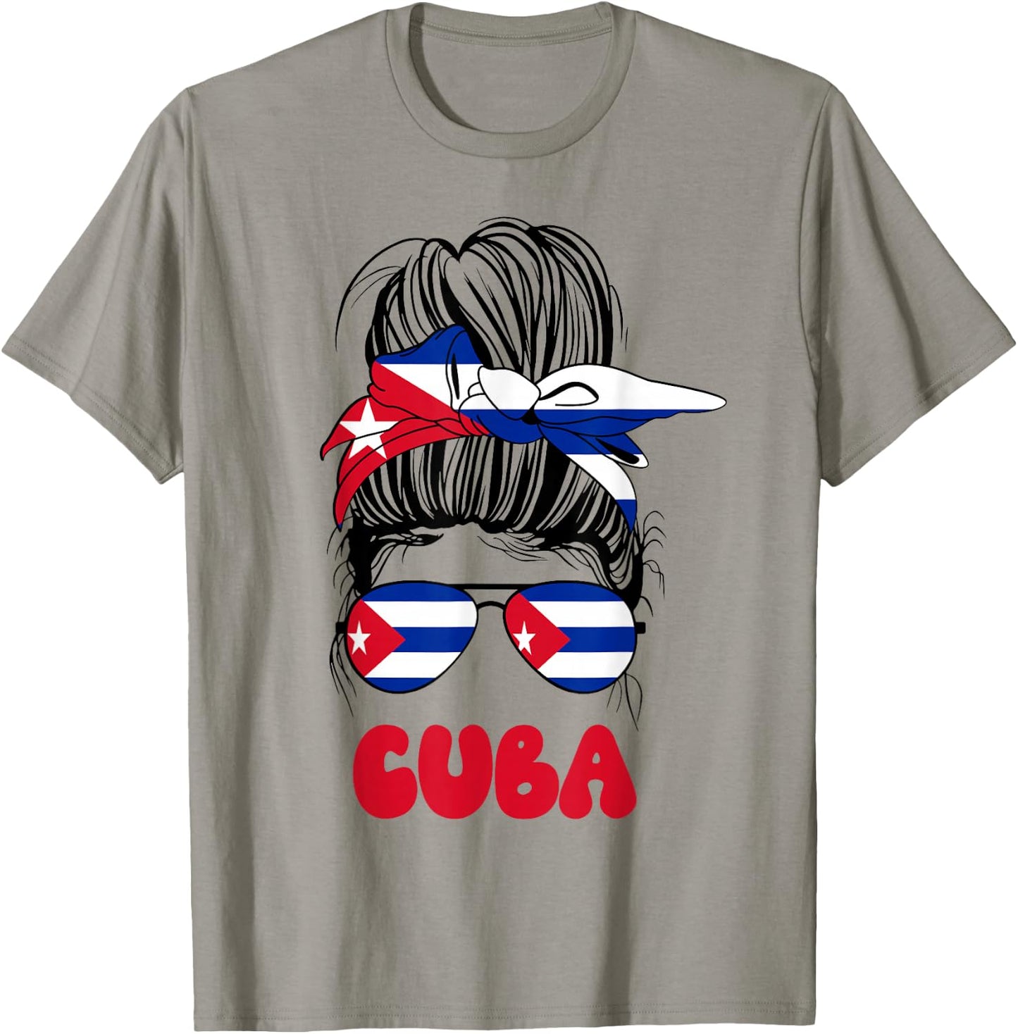 Cuban Women Messy Bun Proud Cuba Flag For Girls T-Shirt - T-Shirt | Sand