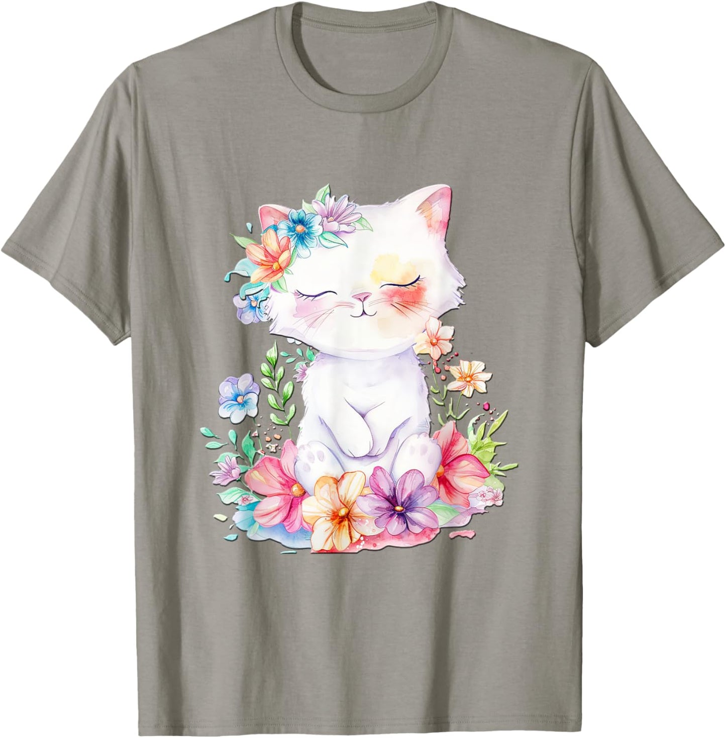 cat with flowers cute cats forest kitten animal daughter Women Girls Kids T-Shirt - T-Shirt | Sand