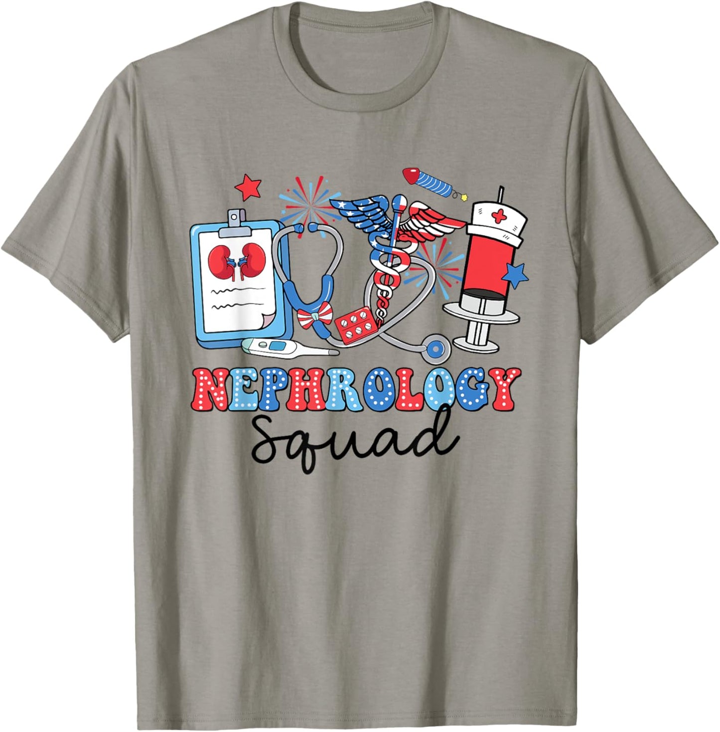 Retro Nephrology Squad USA Flag Nephrology Nurse 4th Of July Women Men T-Shirt - T-Shirt | Sand