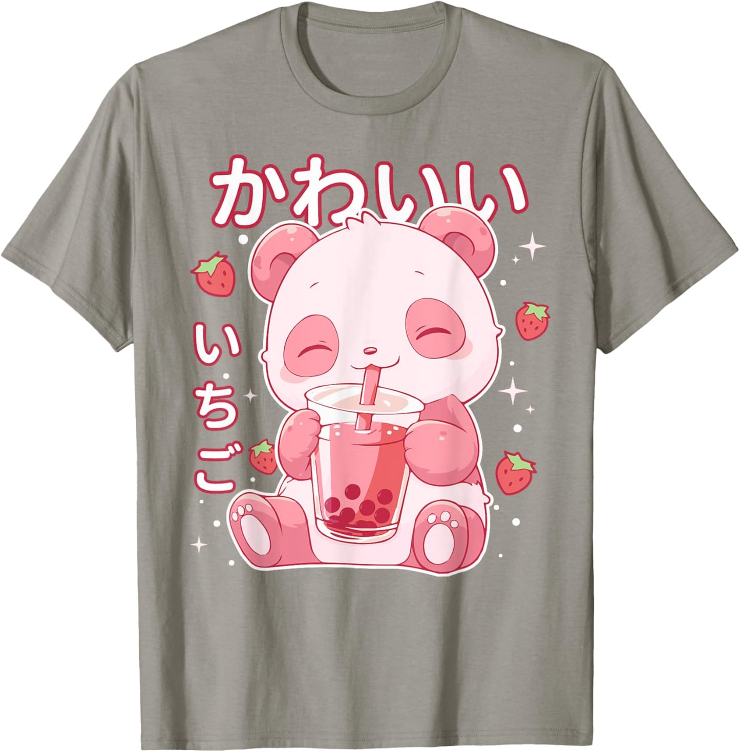 Kawaii Panda Strawberry Boba Milk Japanese Anime aesthetic T-Shirt - T-Shirt | Sand