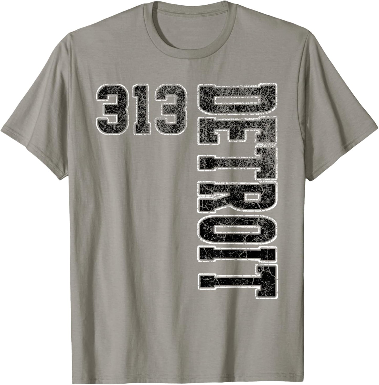 Detroit 313 Vintage Orange Black & White Vertical Text T-Shirt - T-Shirt | Sand