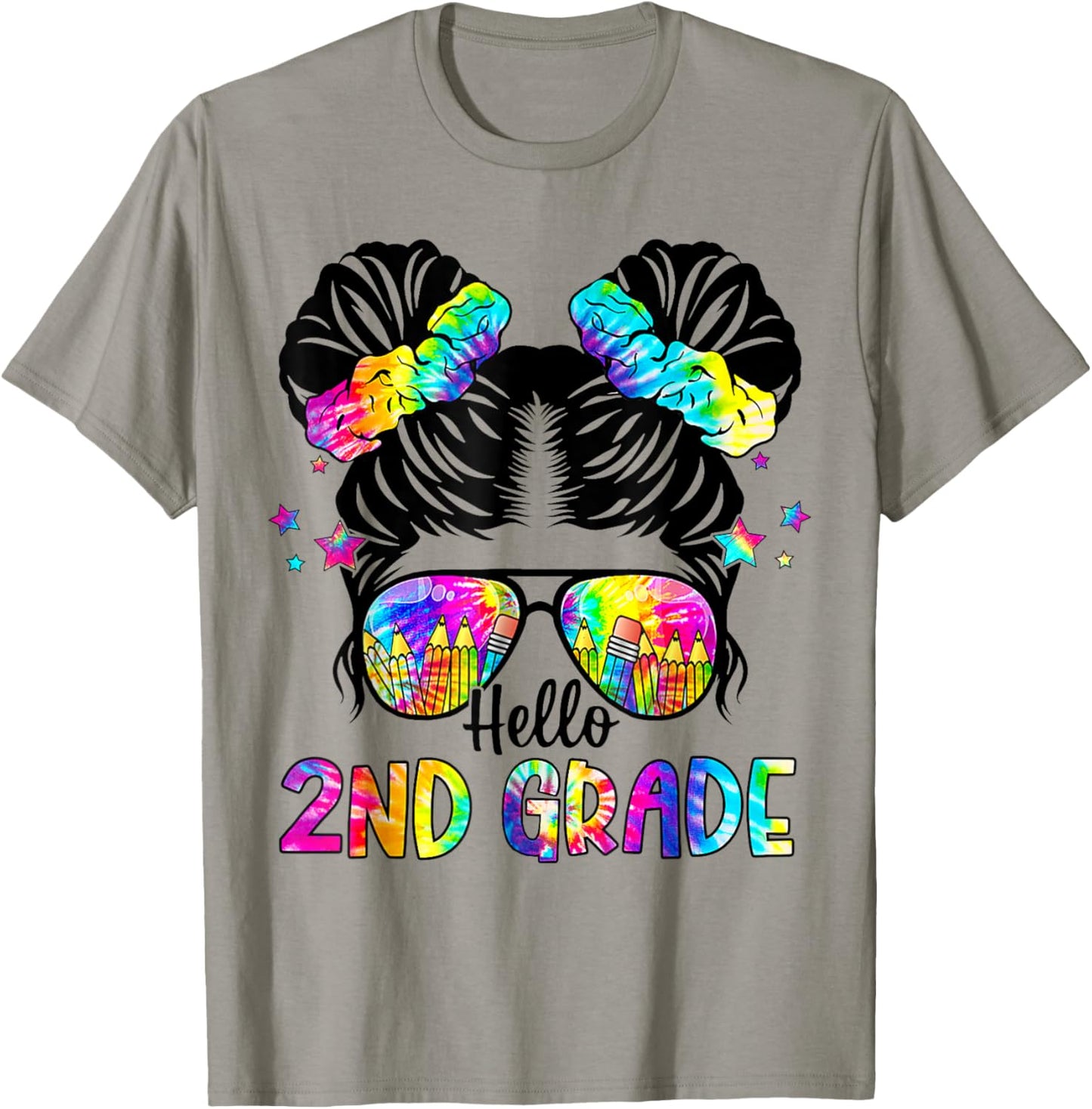 Hello 2nd Grade Messy Bun Team Second Grade Back To School T-Shirt - T-Shirt | Sand