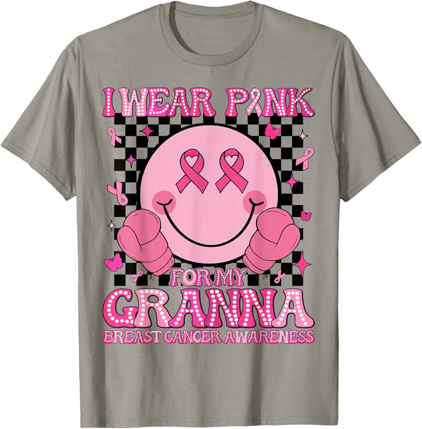 I Wear Pink For My Granna Breast Cancer Awareness Groovy T-Shirt - T-Shirt | Sand