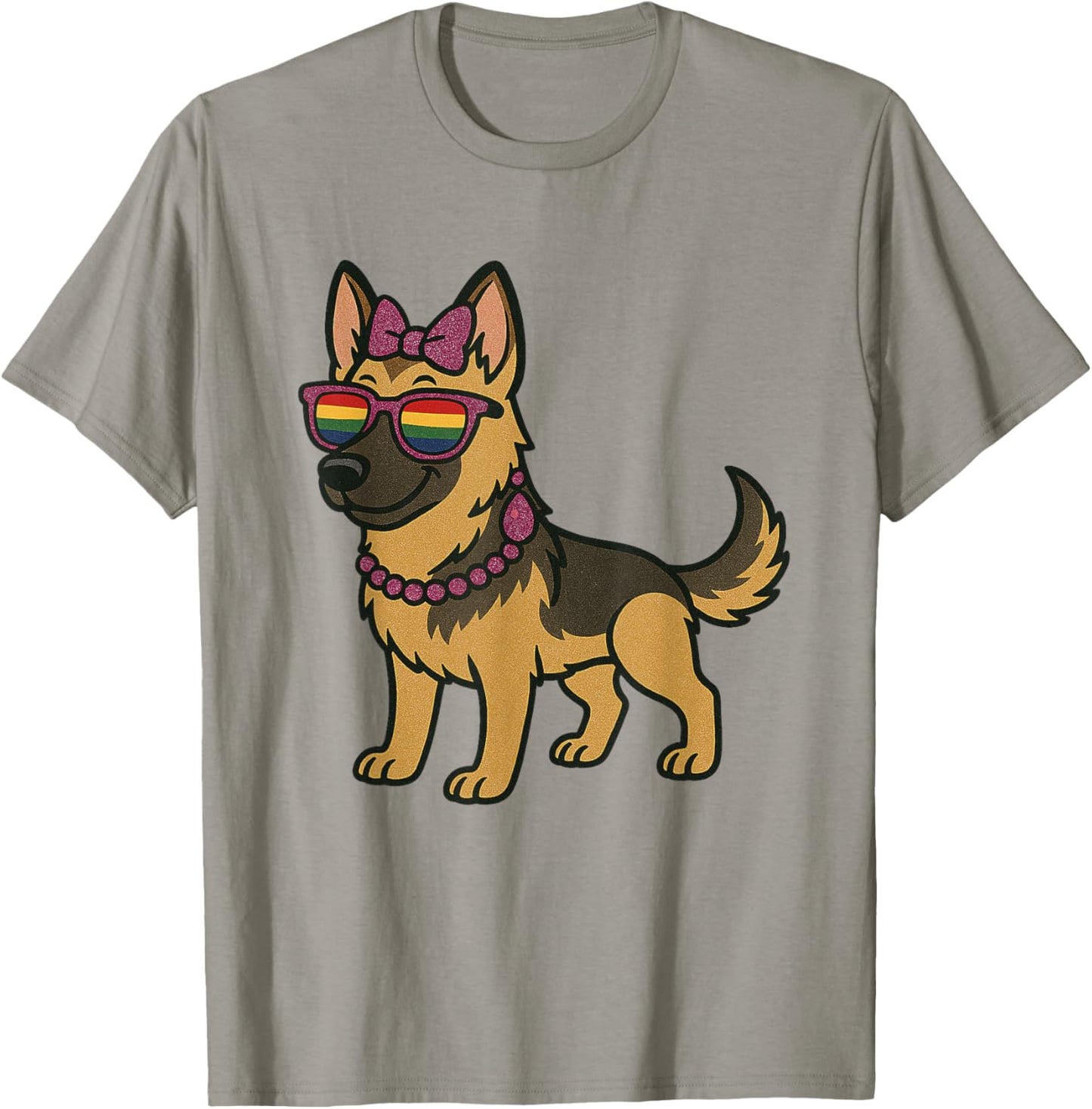 German Shepherd LGBTQ Pride Rainbow Glam Funny Dog Lovers T-Shirt - T-Shirt | Sand