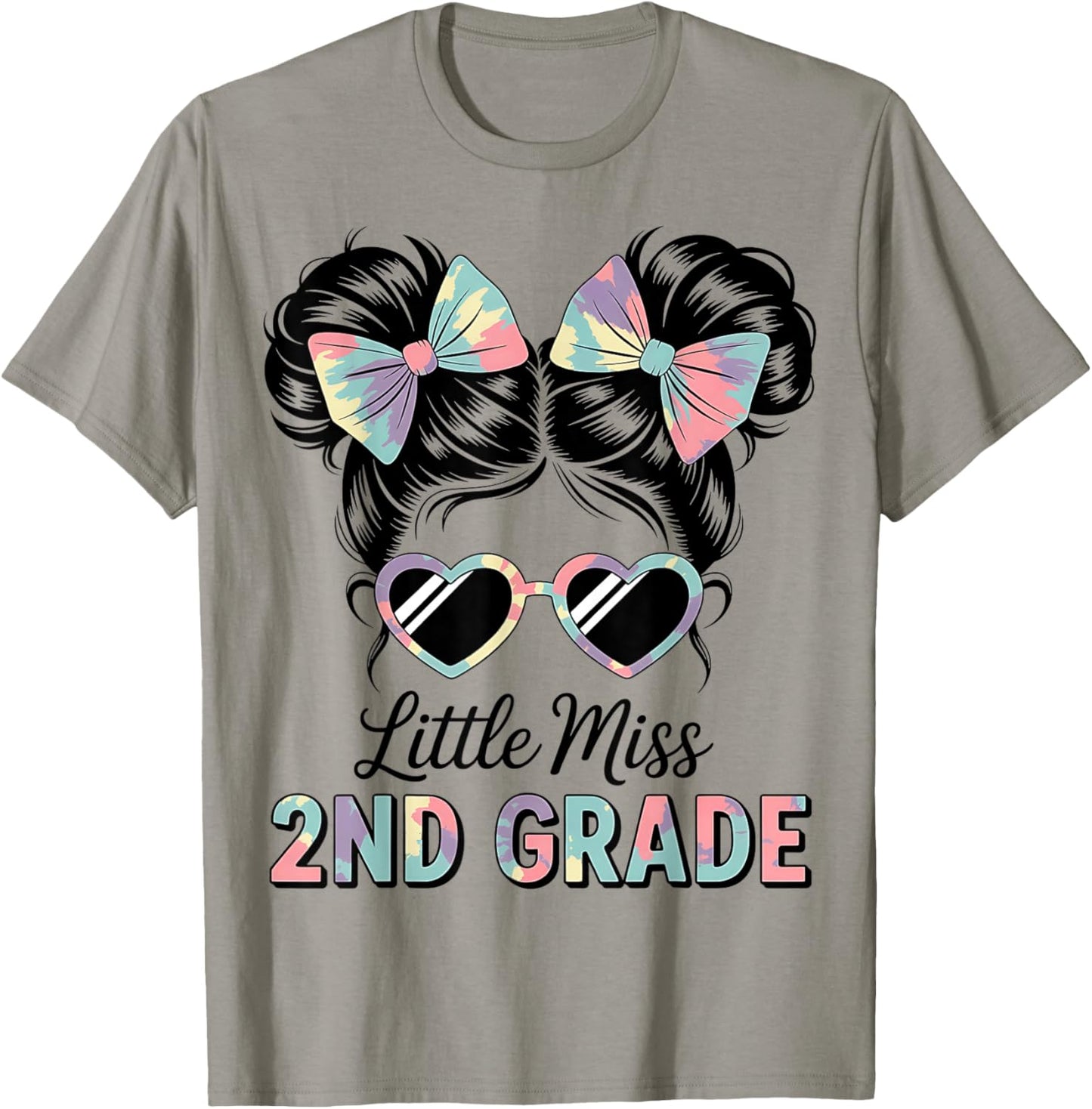 Little Miss 2nd Second Grade Messy Bun First Day Of School T-Shirt - T-Shirt | Sand