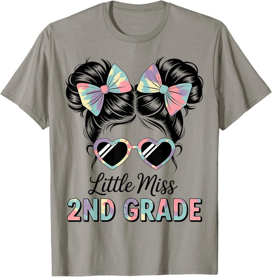 Little Miss 2nd Second Grade Messy Bun First Day Of School T-Shirt - T-Shirt | Sand