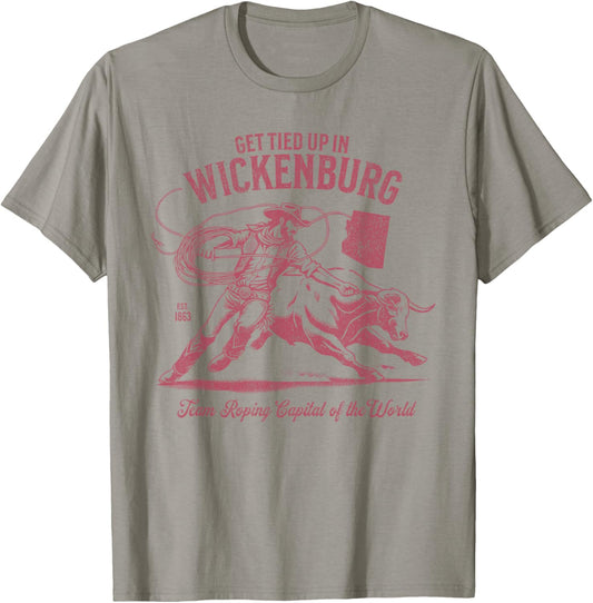 Wickenburg Arizona Team Roping Capital of the World Cowboy T-Shirt - T-Shirt | Sand