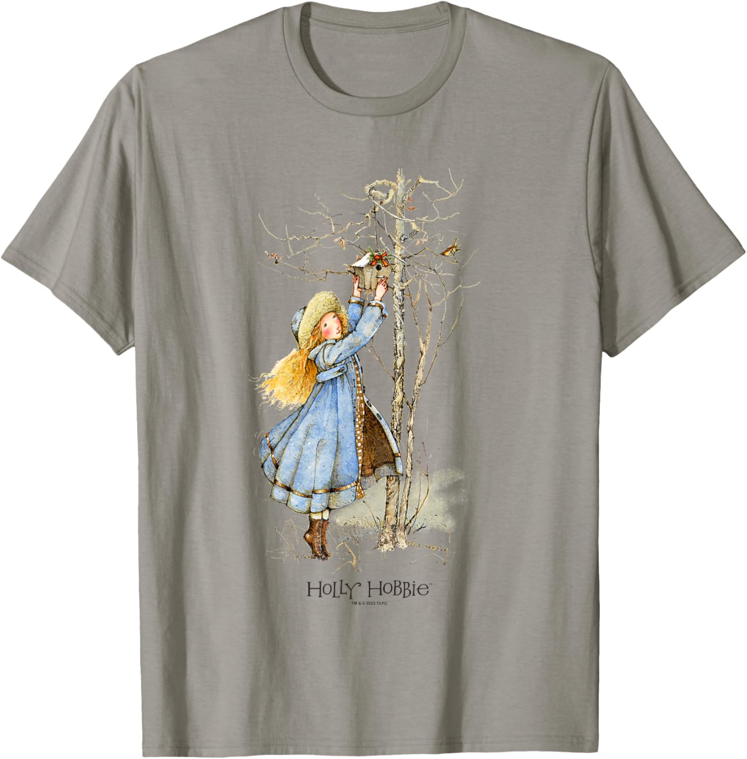 Holly Hobbie Vintage Christmas Birdhouse Sweet Winter Scene T-Shirt - T-Shirt | Sand