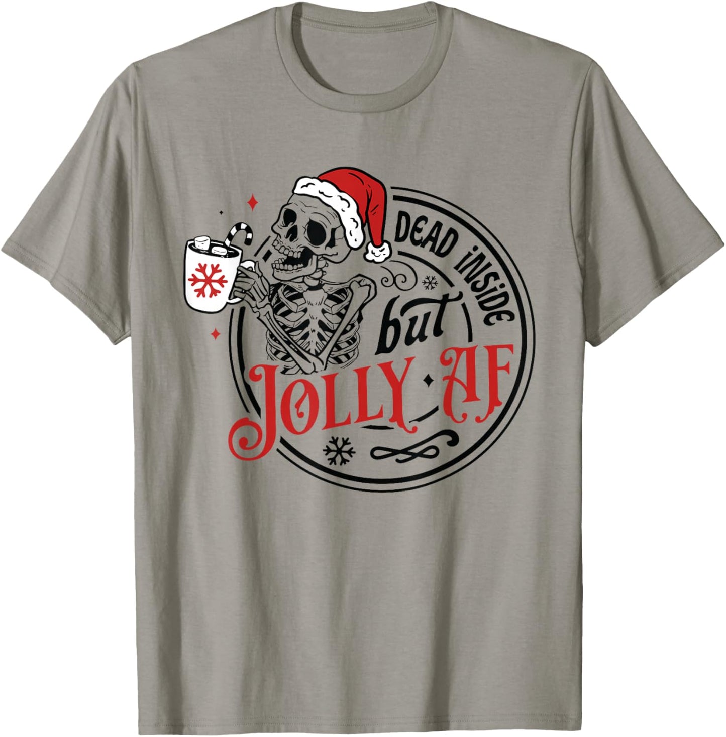 Retro Dead Inside But Jolly AF Skeleton Coffee Christmas T-Shirt - T-Shirt | Sand