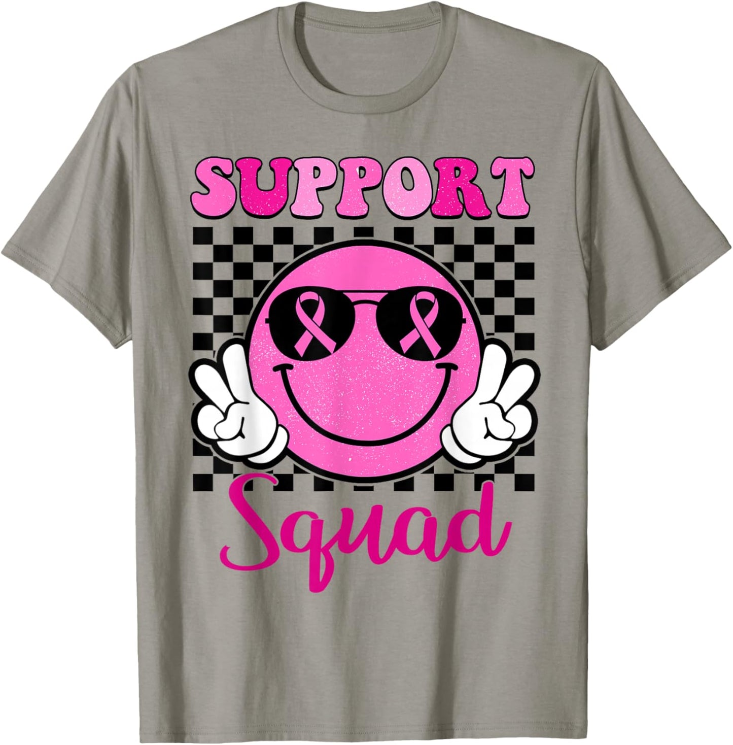 Groovy Breast Cancer Awareness Men Women Kids Support Squad T-Shirt - T-Shirt | Sand
