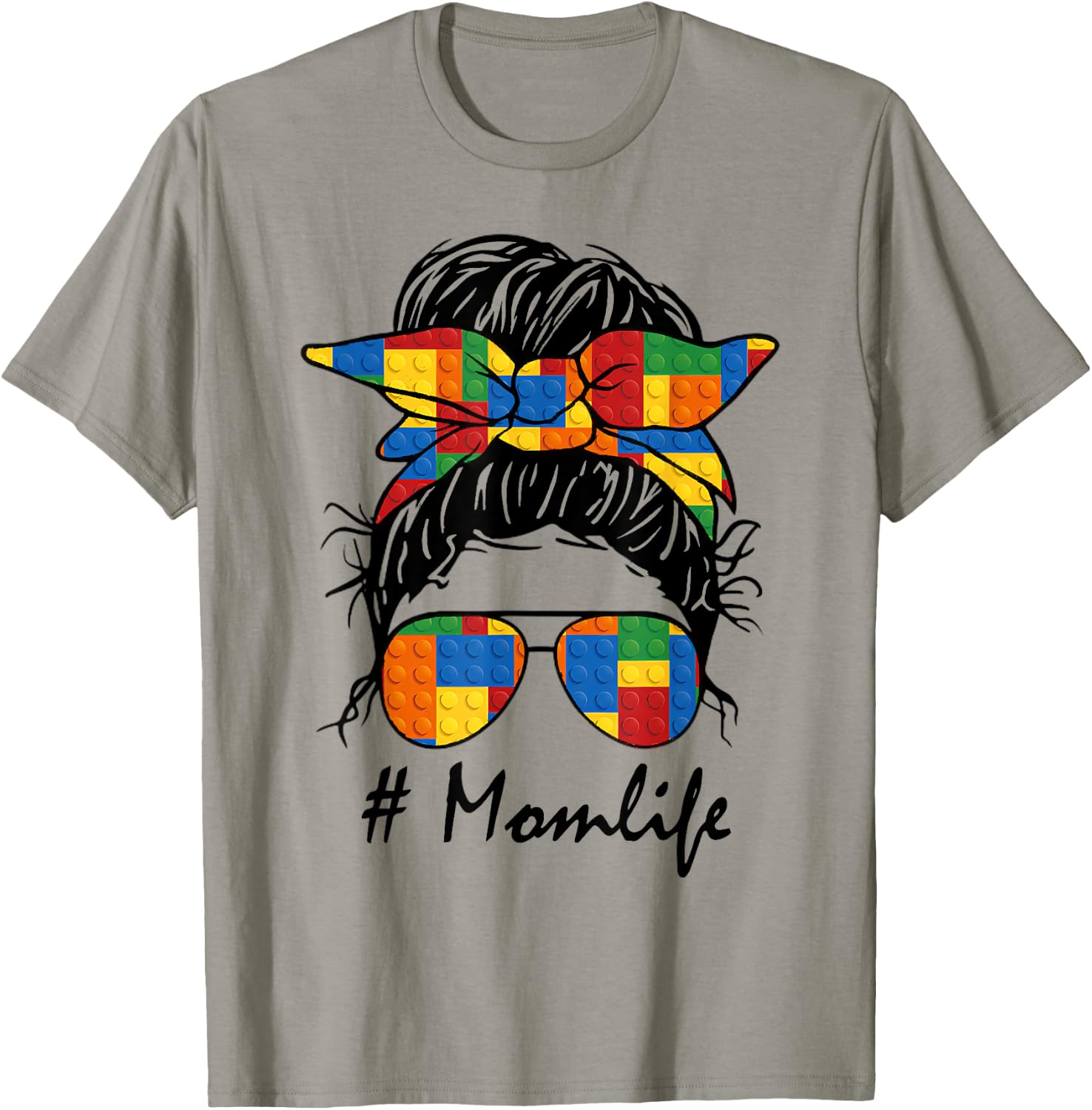 Building Block Messy Bun Mom Life Master Builder Mothers Day T-Shirt - T-Shirt | Sand