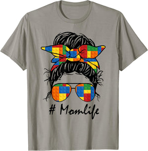 Building Block Messy Bun Mom Life Master Builder Mothers Day T-Shirt - T-Shirt | Sand