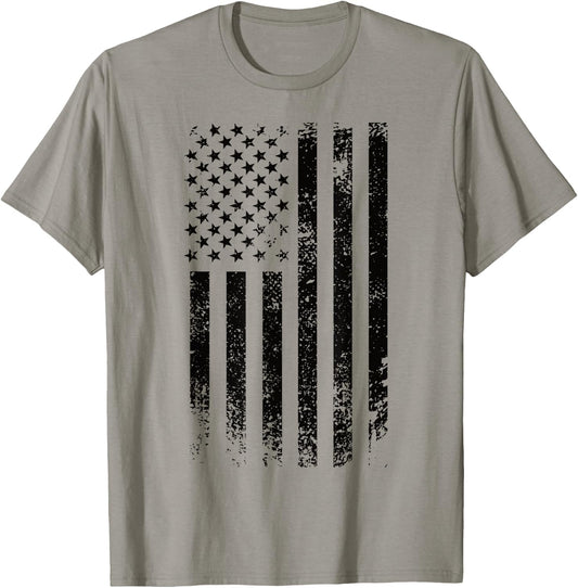 Patriotic USA Black American Flag Distressed Grunge Graphic T-Shirt - T-Shirt | Sand