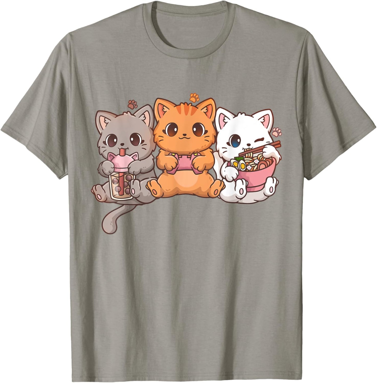 Kawaii Gaming Gamer Cat Boba Tea Cat Bubble Tea Ramen Cats T-Shirt - T-Shirt | Sand