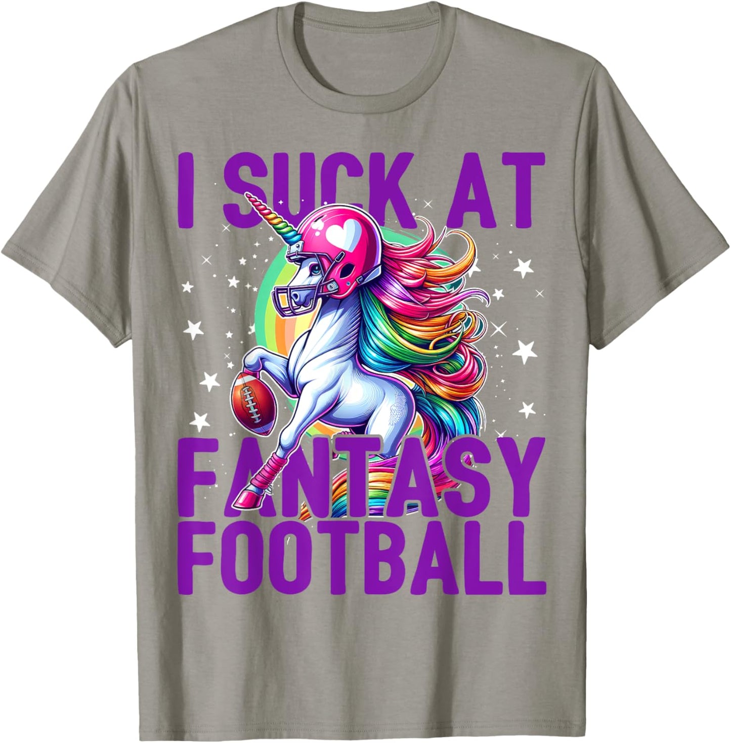 I Suck at Fantasy Football Unicorn Rainbow Loser Men T-Shirt - T-Shirt | Sand