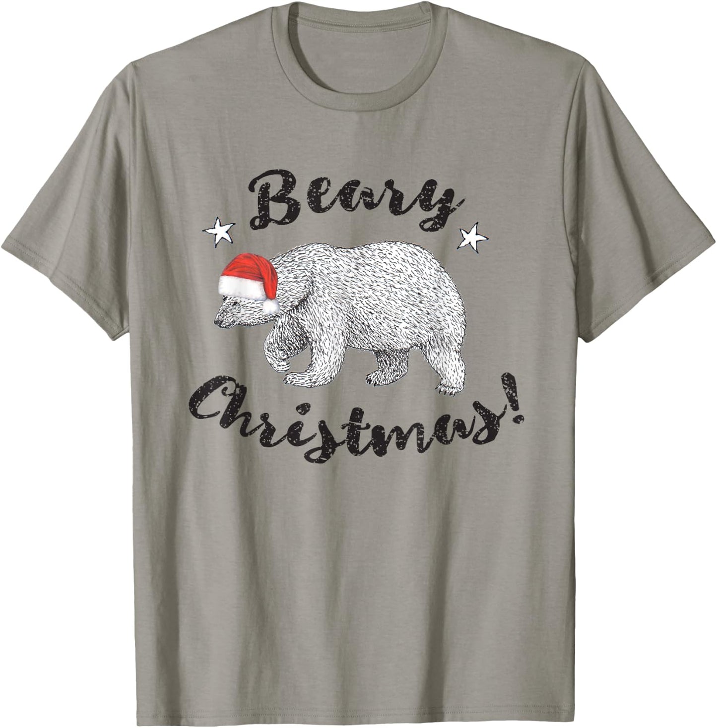 Beary Christmas Cute Polar Bear In Santa Hat T-Shirt - T-Shirt | Sand