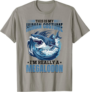 Funny Megalodon Shark Animal This Is My Human Costume I'm T-Shirt - T-Shirt | Sand
