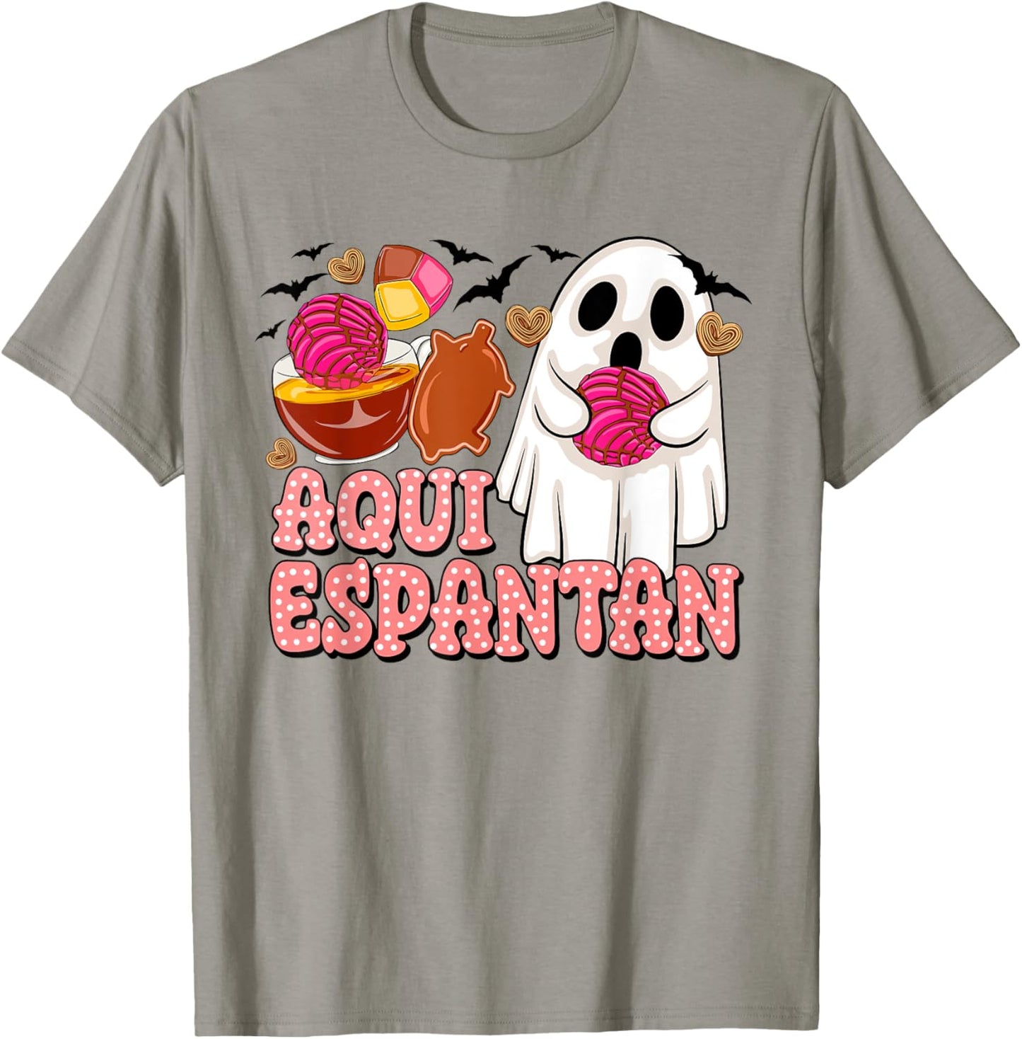 Aqui Espantan Cute Ghost Spanish Halloween Spooky Ghost T-Shirt - T-Shirt | Sand