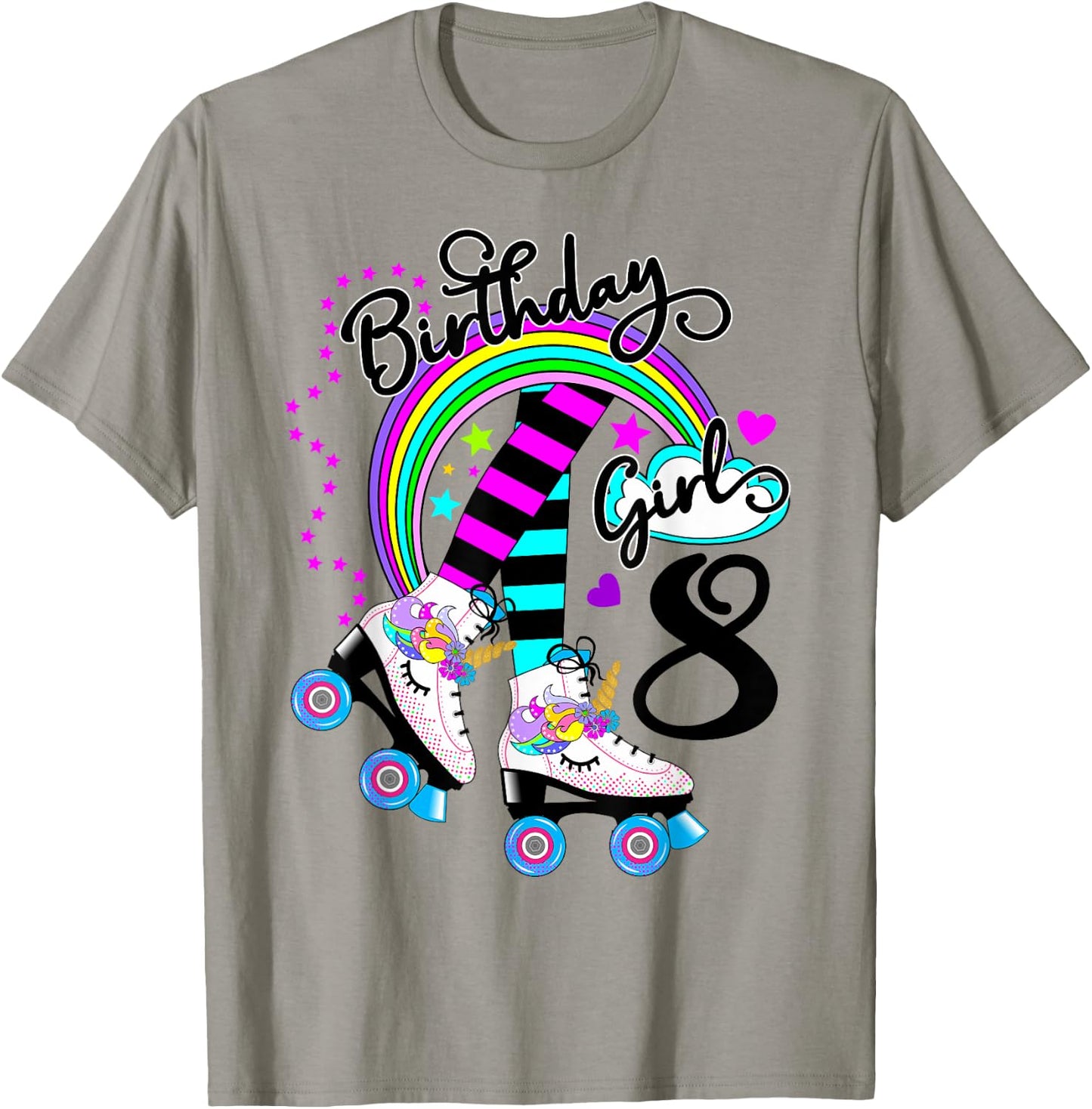 8th Unicorn Roller Skate Birthday Party for Girls T-Shirt - T-Shirt | Sand
