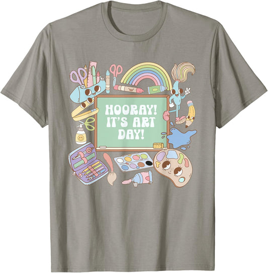 Retro Hooray It's Art Day Art Teacher Back To School Women T-Shirt - T-Shirt | Sand