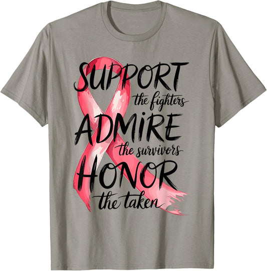 Support Admire Honor Breast Cancer Awareness Warrior Ribbon T-Shirt - T-Shirt | Sand