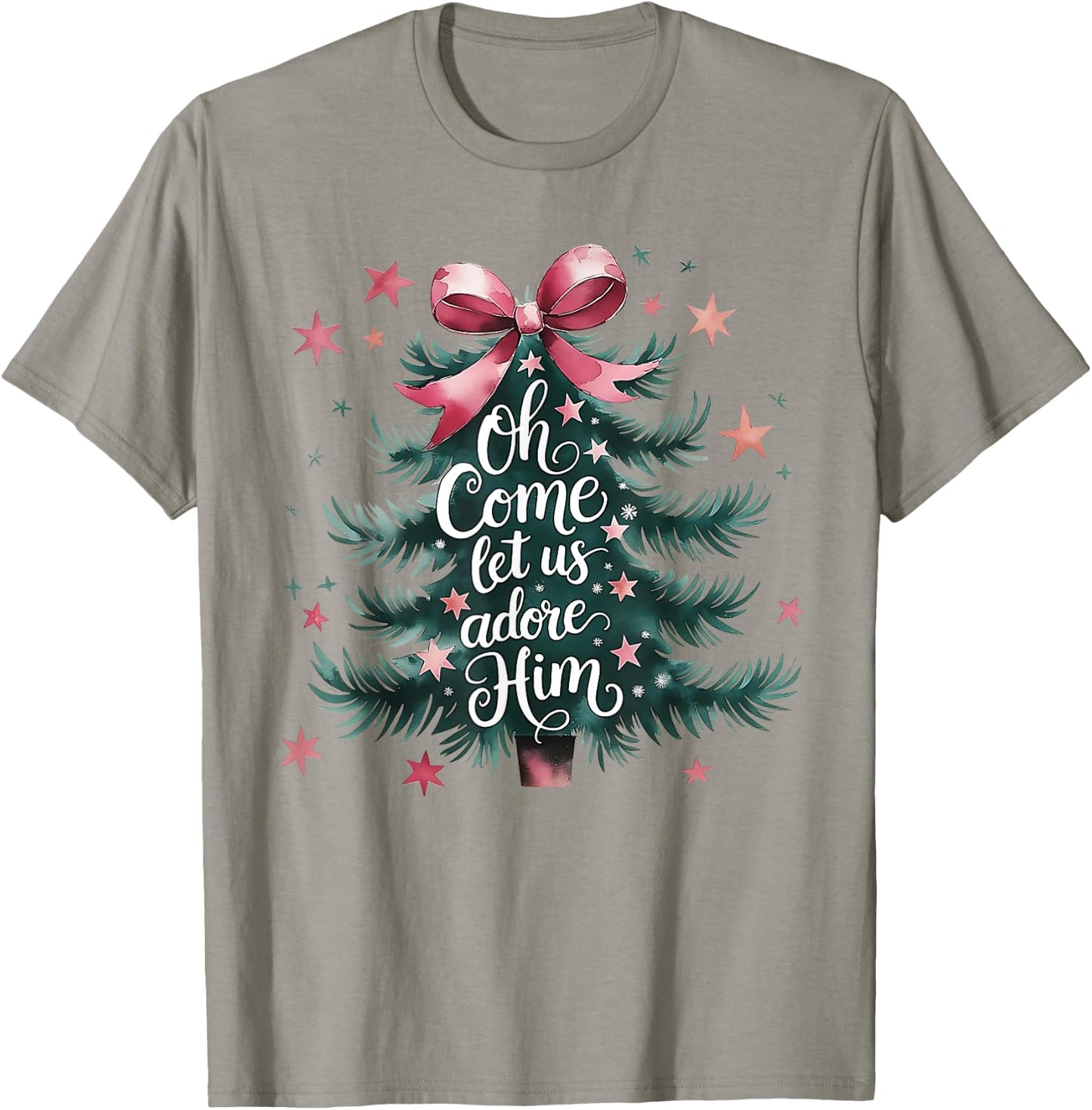 Oh Come Let Us Adore Him Christmas Tree T-Shirt - T-Shirt | Sand