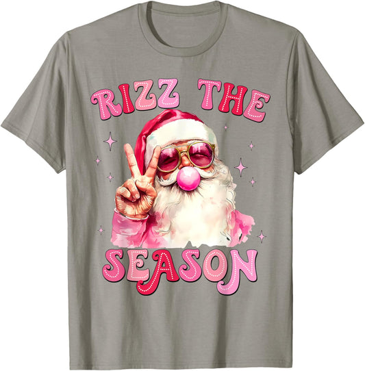 Rizz The Season Santa Pink Bubble Gum Rizzmas Christmas Kids T-Shirt - T-Shirt | Sand