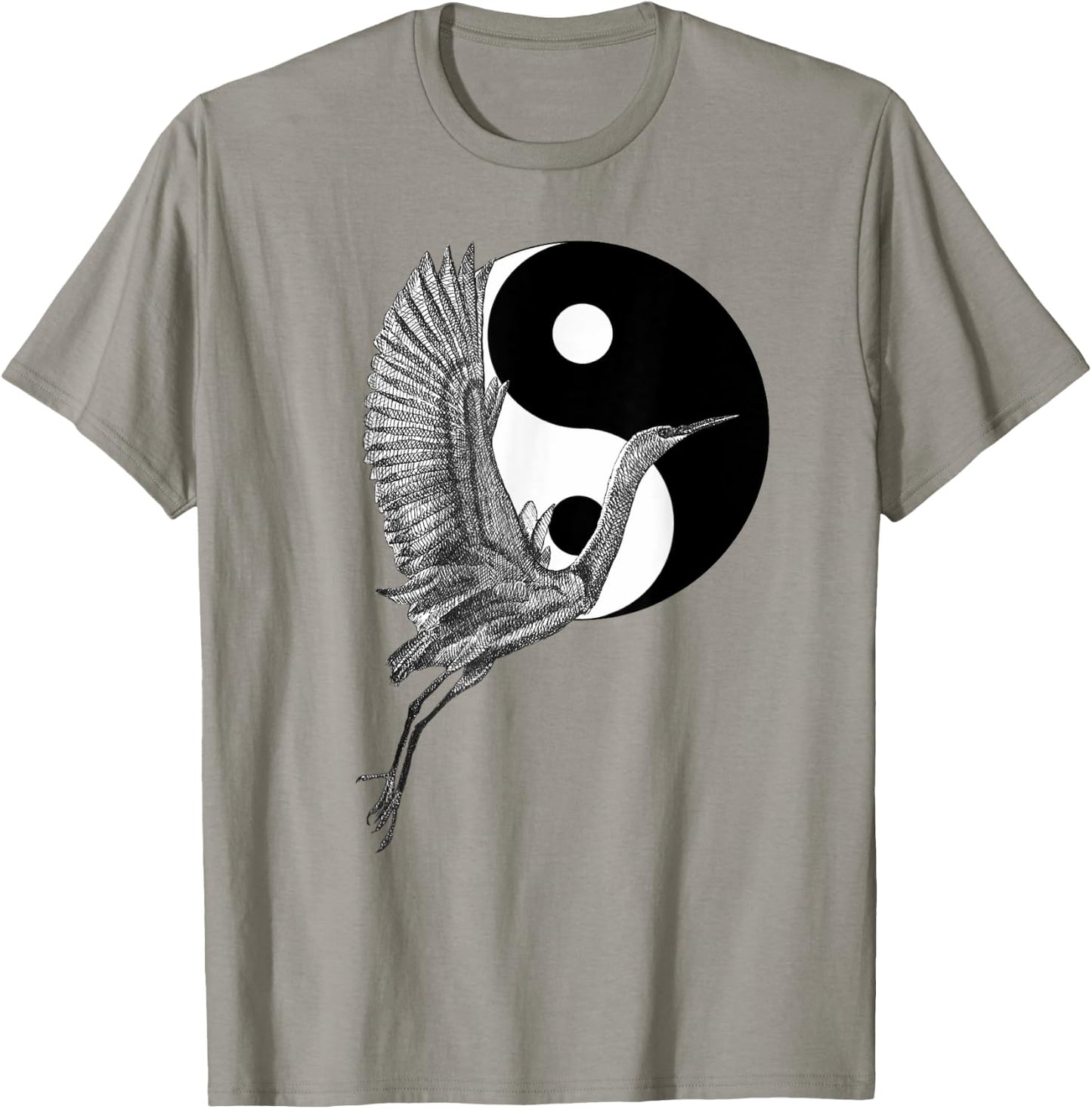 Tai Chi White Crane Yin Yang Qi Gong Illustration T-Shirt - T-Shirt | Sand
