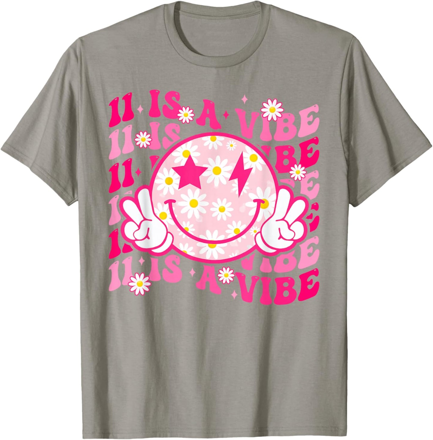 Eleven Is A Vibe 11 Year Old Gift 11th Groovy Birthday Girl T-Shirt - T-Shirt | Sand
