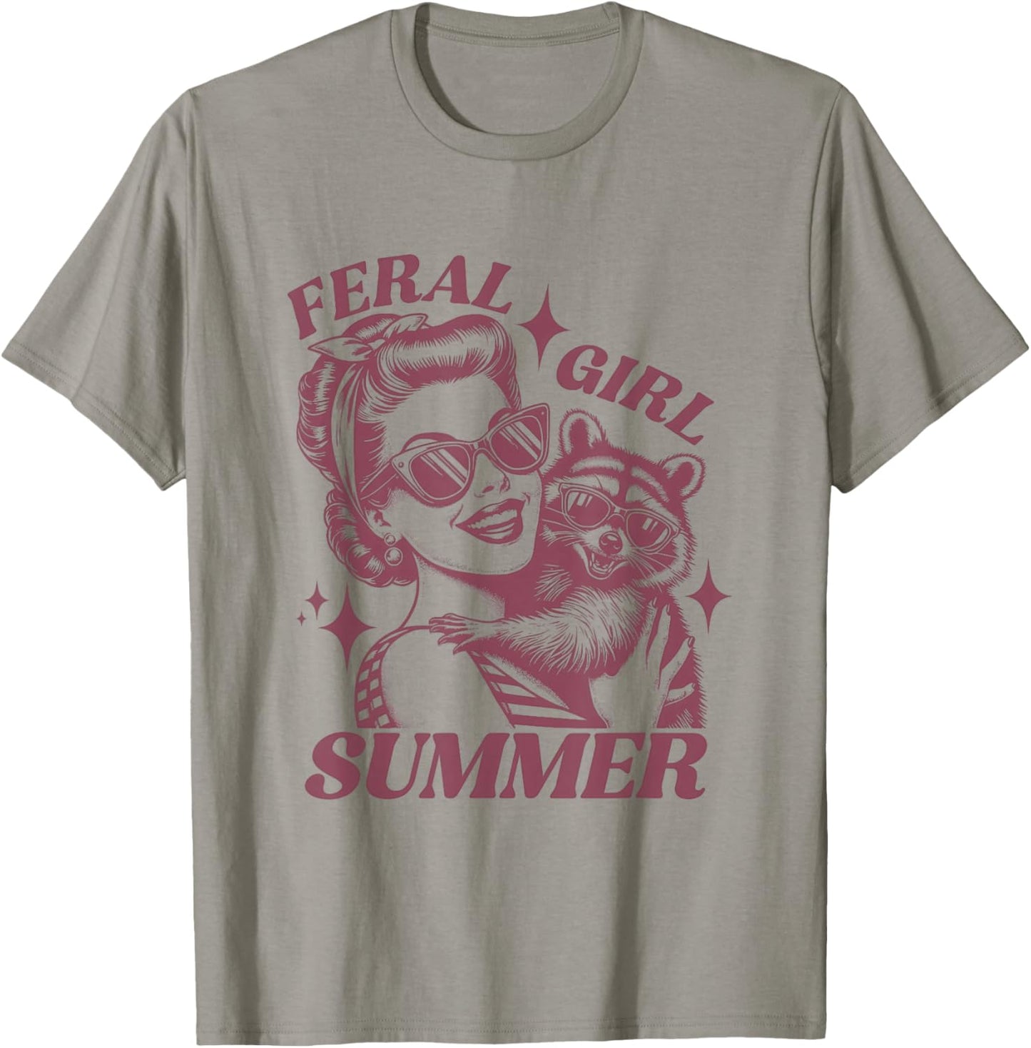 Feral Girl Summer Trash Panda Cute Raccoon Summer Vacation T-Shirt - T-Shirt | Sand