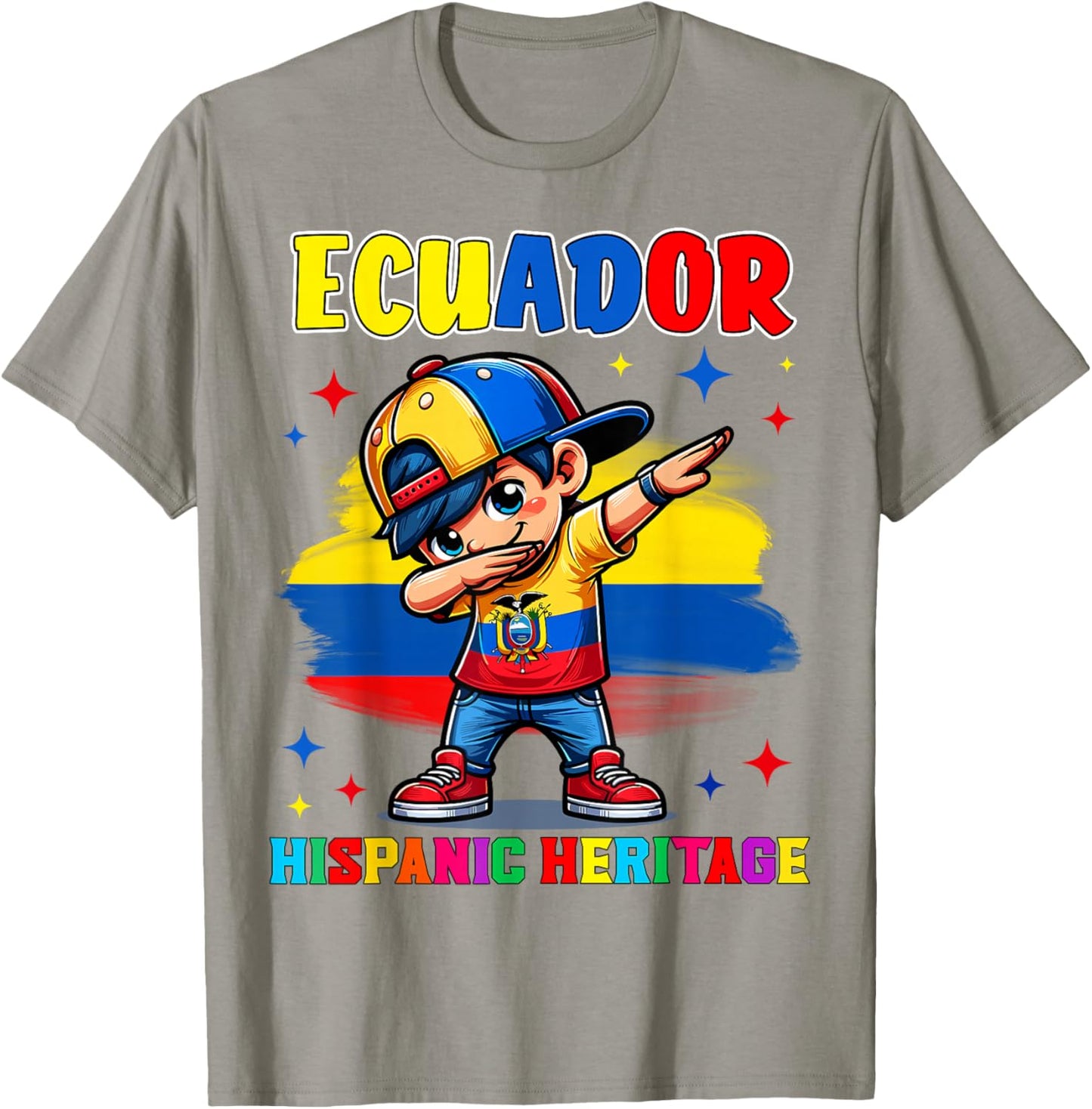 Hispanic Heritage Month Ecuador Flag Dab Kid for Kids T-Shirt - T-Shirt | Sand