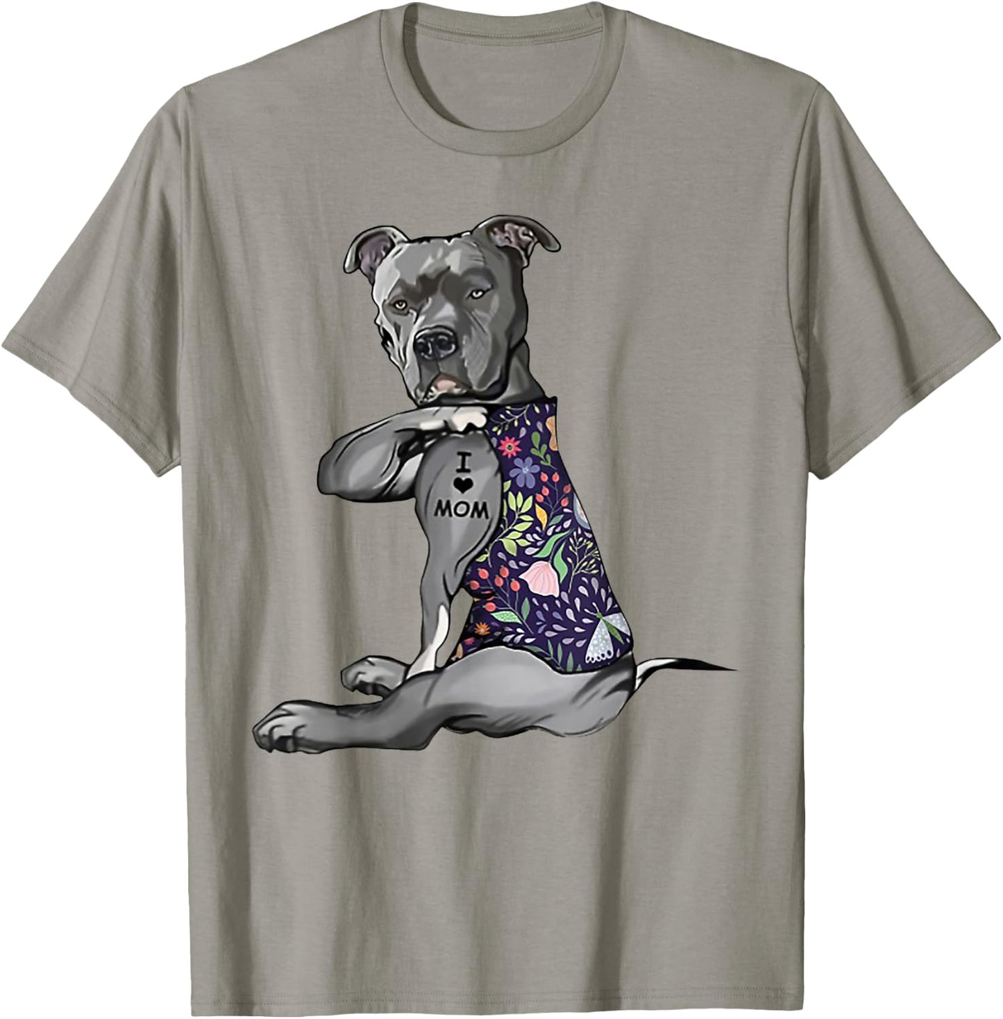 Pitbull I Love Mom Funny Pitbull Tattooed T-Shirt - T-Shirt | Sand