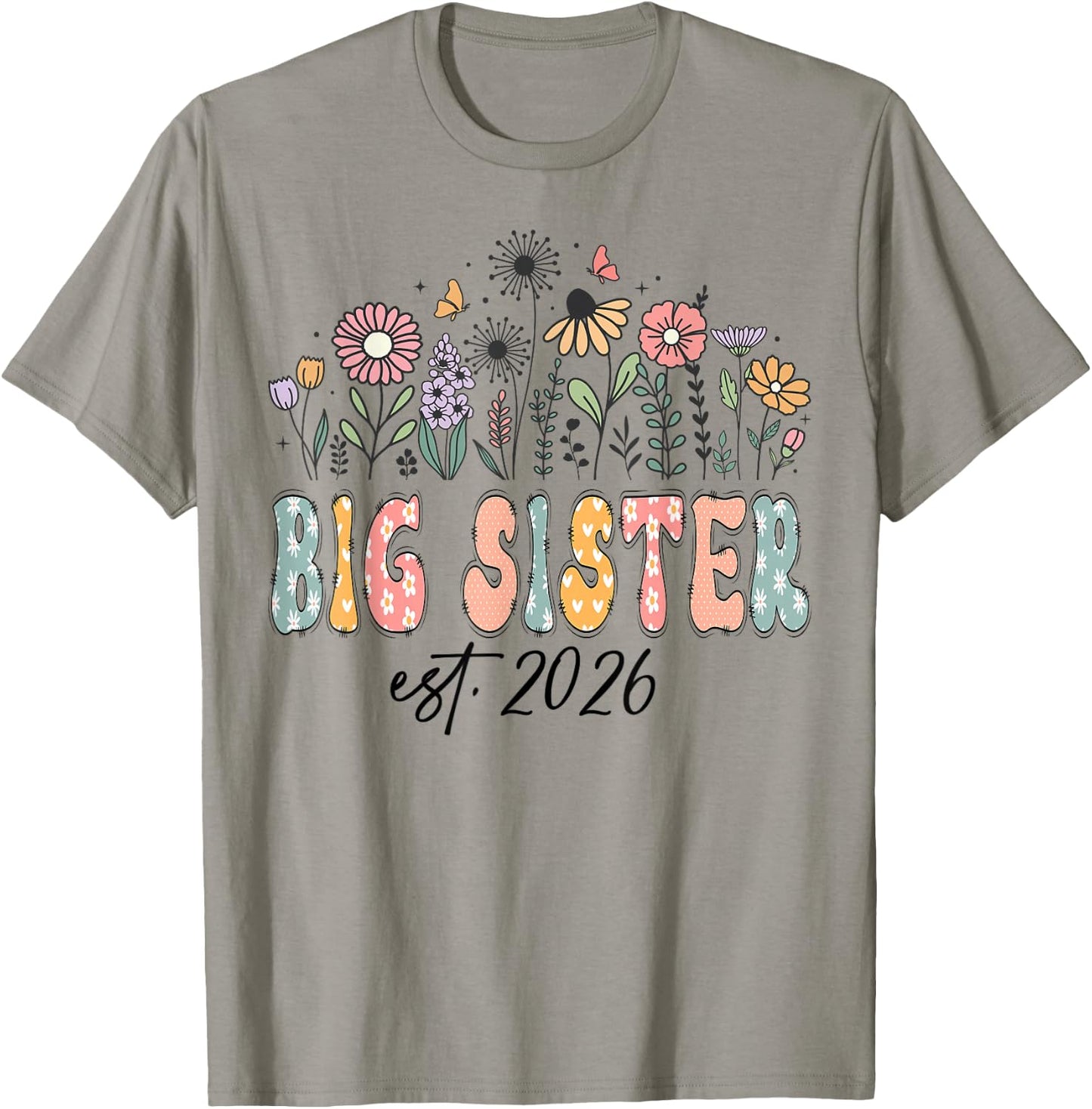 Promoted to Big Sister Est. 2026 Wildflower Family Matching T-Shirt - T-Shirt | Sand